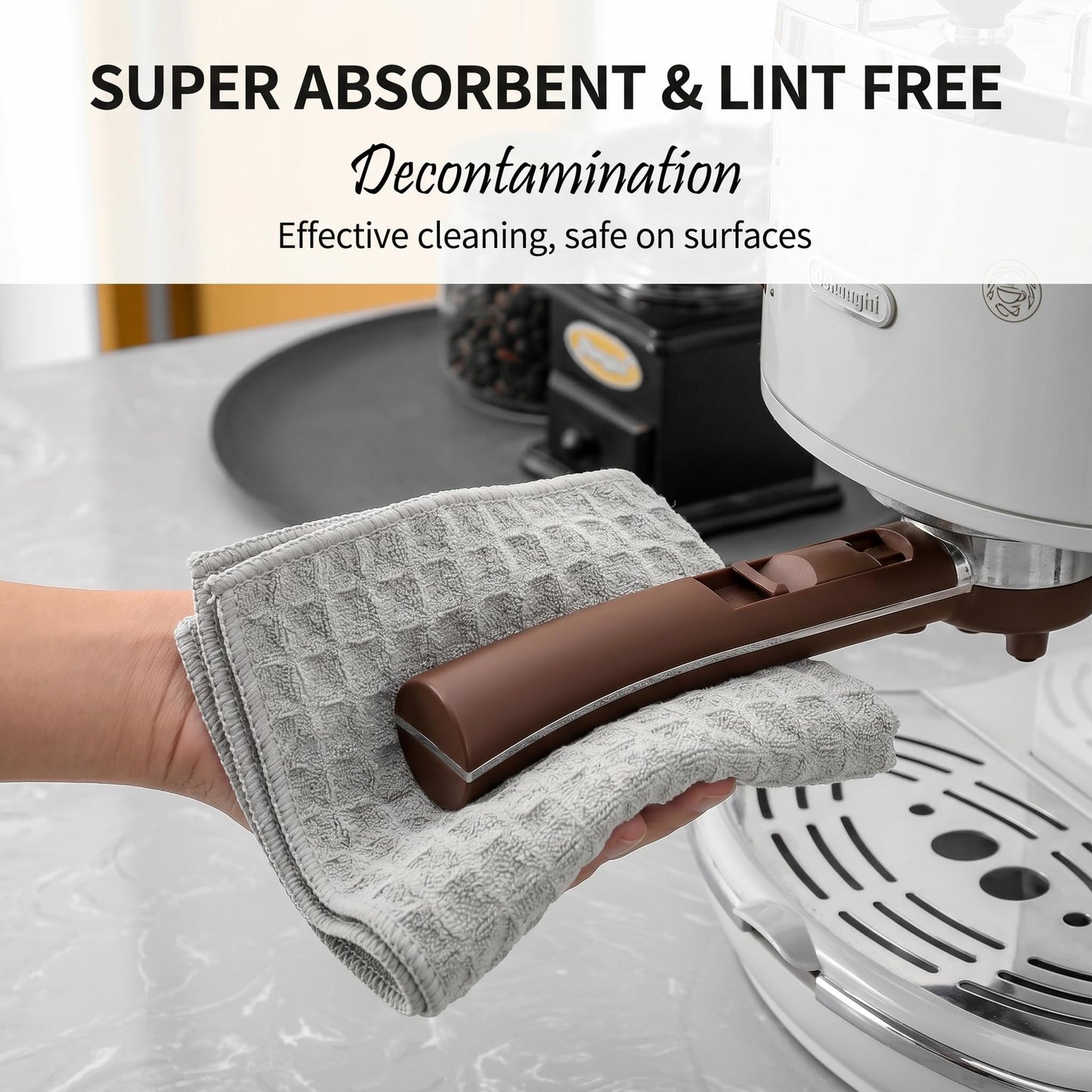 Microfiber Cleaning Cloth, 3 Pack 380GSM Waffle Weave Kitchen Rags Absorbent Lint Free Cleaning Cloths, Reusable Barista Towels for Coffee Bar Station and Home Kitchen Countertops
