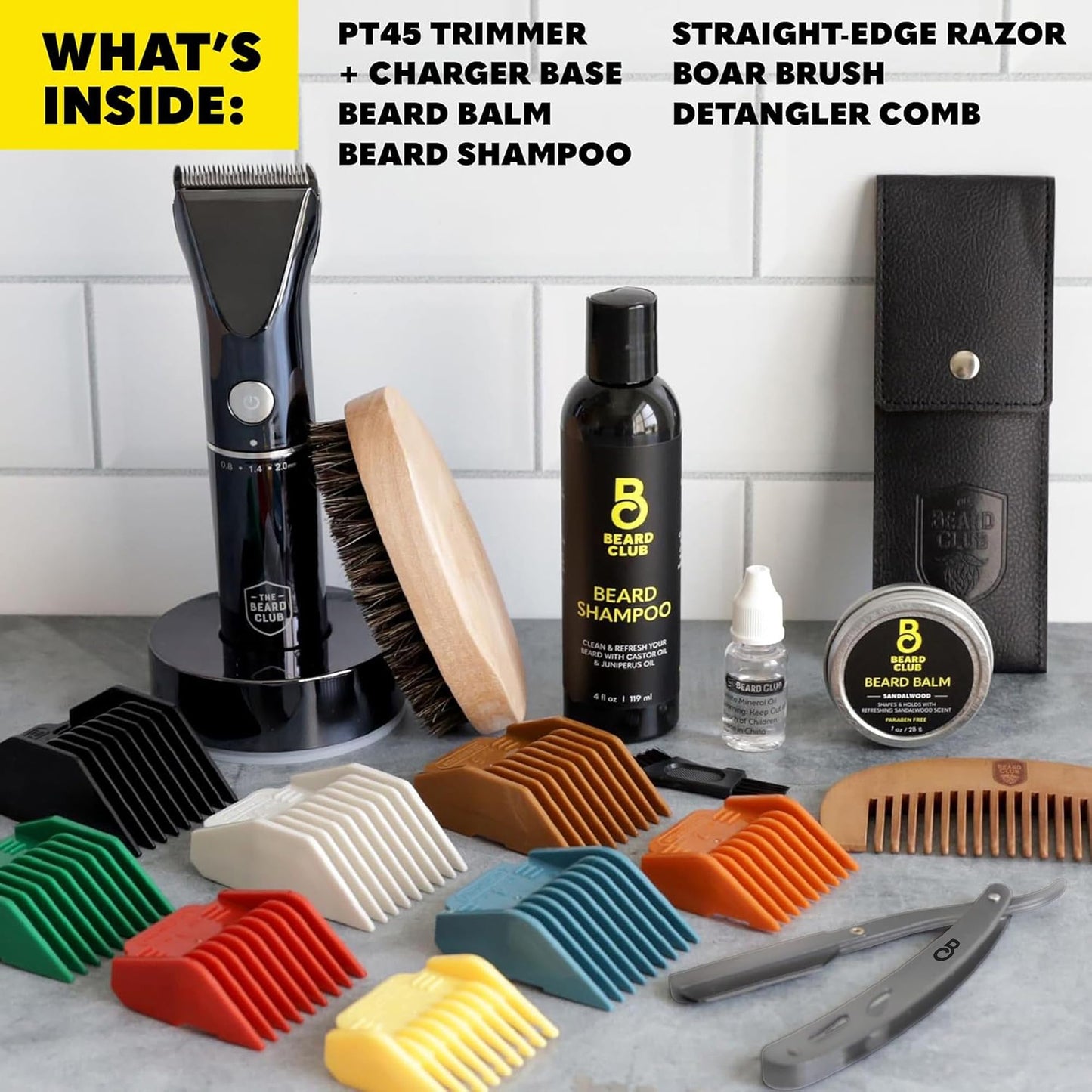 Beard Club Mens Grooming Kit & Beard Trimmer for Men - Professional Cordless Electric Hair & Moustache Trimmer, Straight Razor, Shampoo, Balm, Brush & Comb - Grooming Kit Gift Set