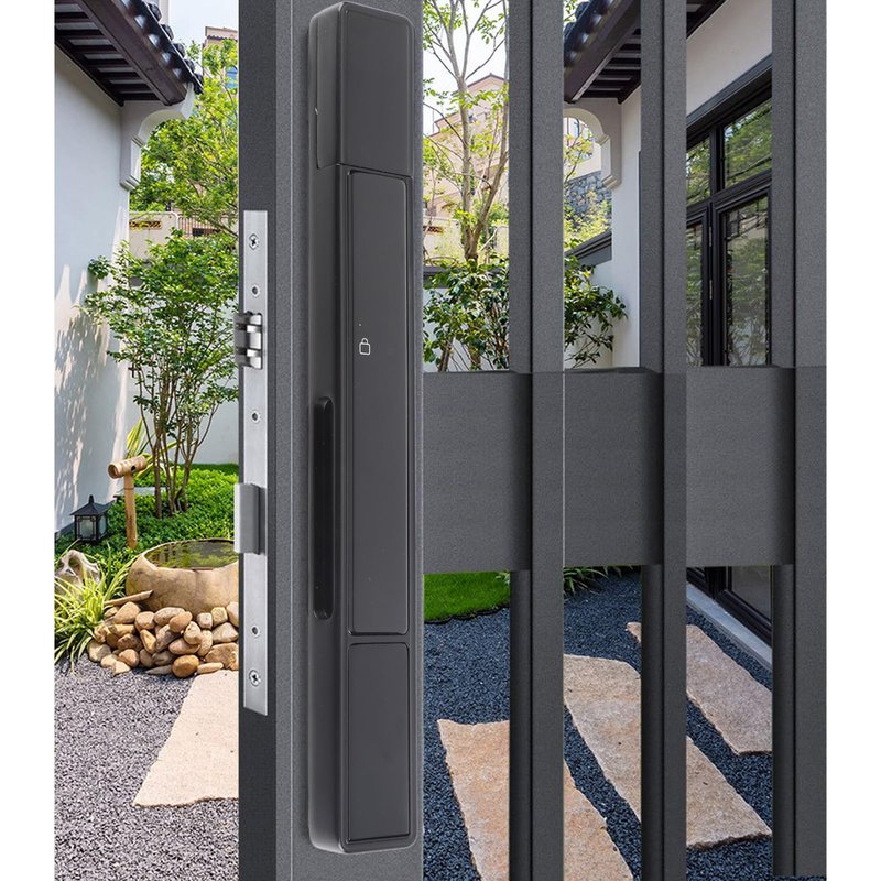 Saluaqui Slim Smart Door Lock, Keyless Entry Door Lock, Sliding Smart Patio Door Handle Set, Bluetooth Digital Keypad Fingerprint Smart Mortise Patio Door Lock for Home Glass Sliding Door