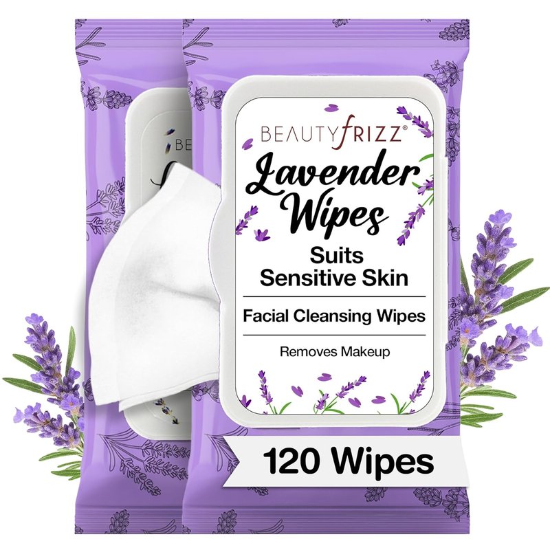 Lavender Face Wipes - Gentle No Rinse Makeup Remover with Aloe & Vitamins - Extra Soft for Sensitive Skin | 120 Pcs
