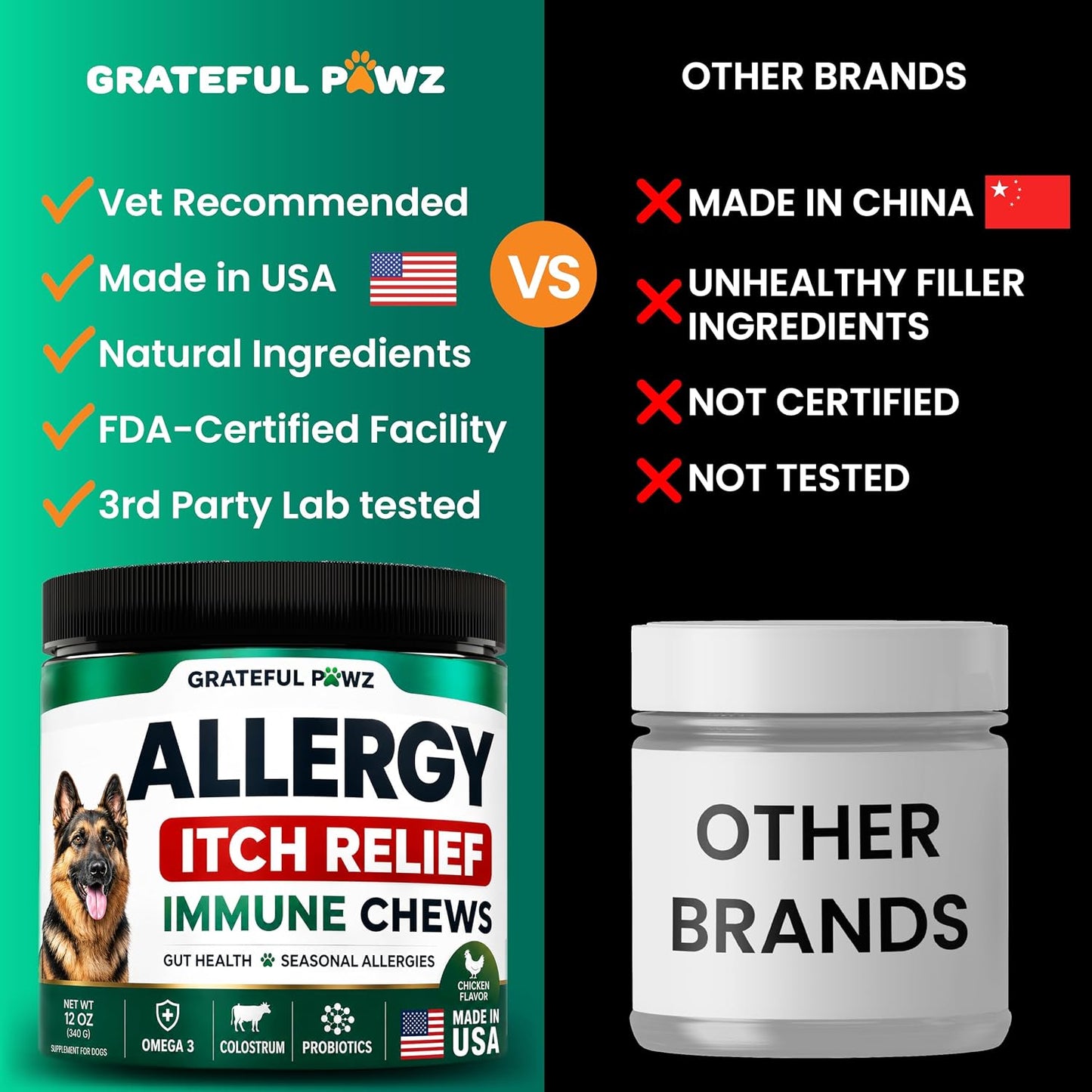 Dog Allergy Chews - Natural Allergy Relief Treats with Probiotics & Colostrum | 170 Count for Itchy Skin & Immune Support