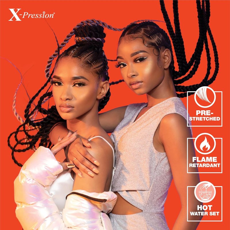 X-Pression Pre-Stretched Braiding Hair - 58 Inch Kanekalon Synthetic Braid for Box Braids & Twists | 1 Pack, 1B Off Black