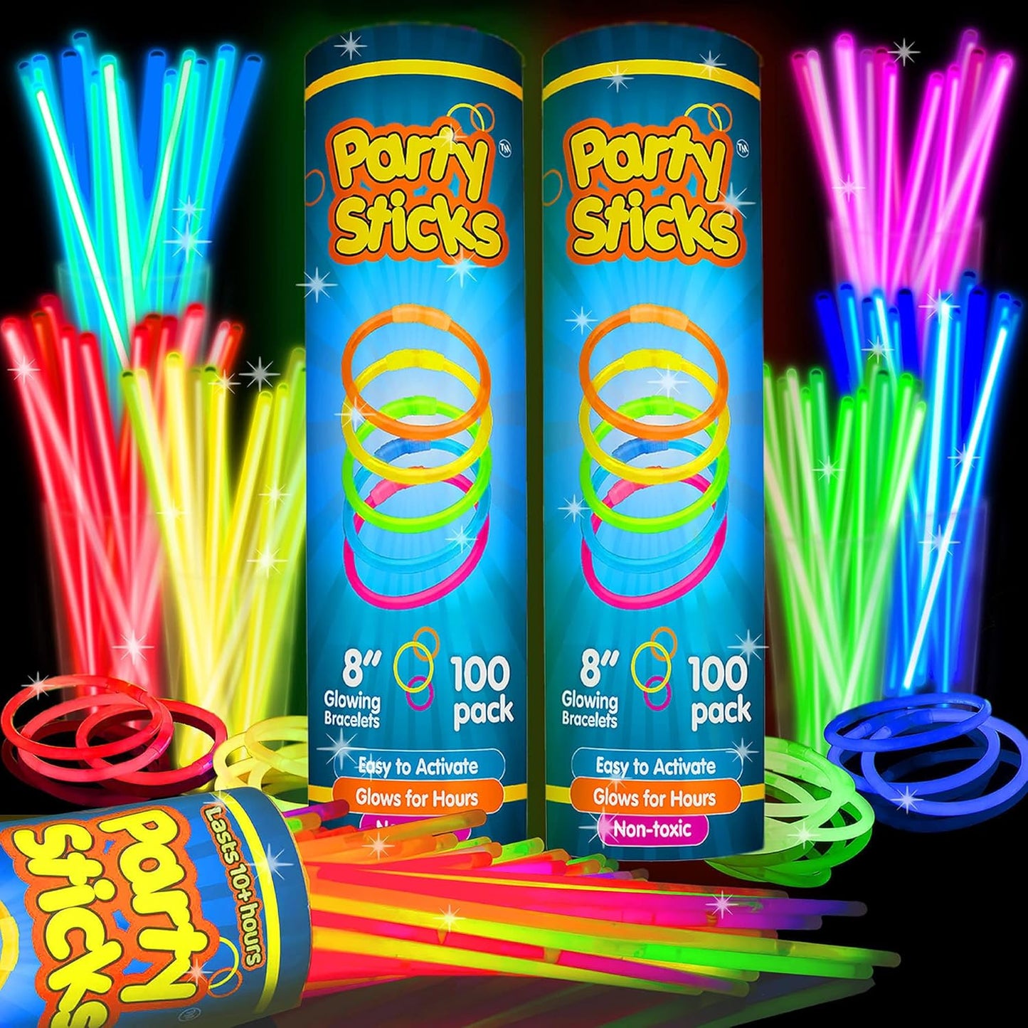 Glow Sticks Party Supplies - 100pk 8-Inch Glow in the Dark Light Up Sticks | Neon Party Favors & Decorations