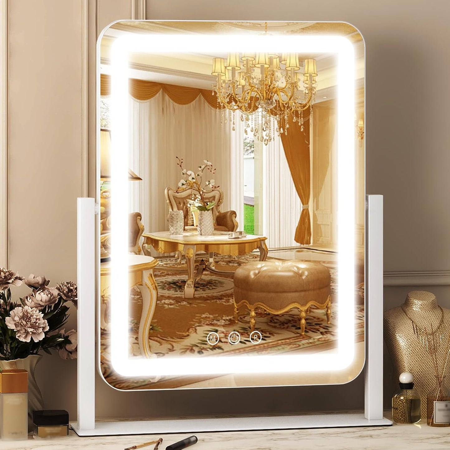 FENNIO LED Vanity Mirror with Lights - 23" x 18" Hollywood Makeup Mirror | 3 Color Modes & Adjustable Brightness, Gold Finish