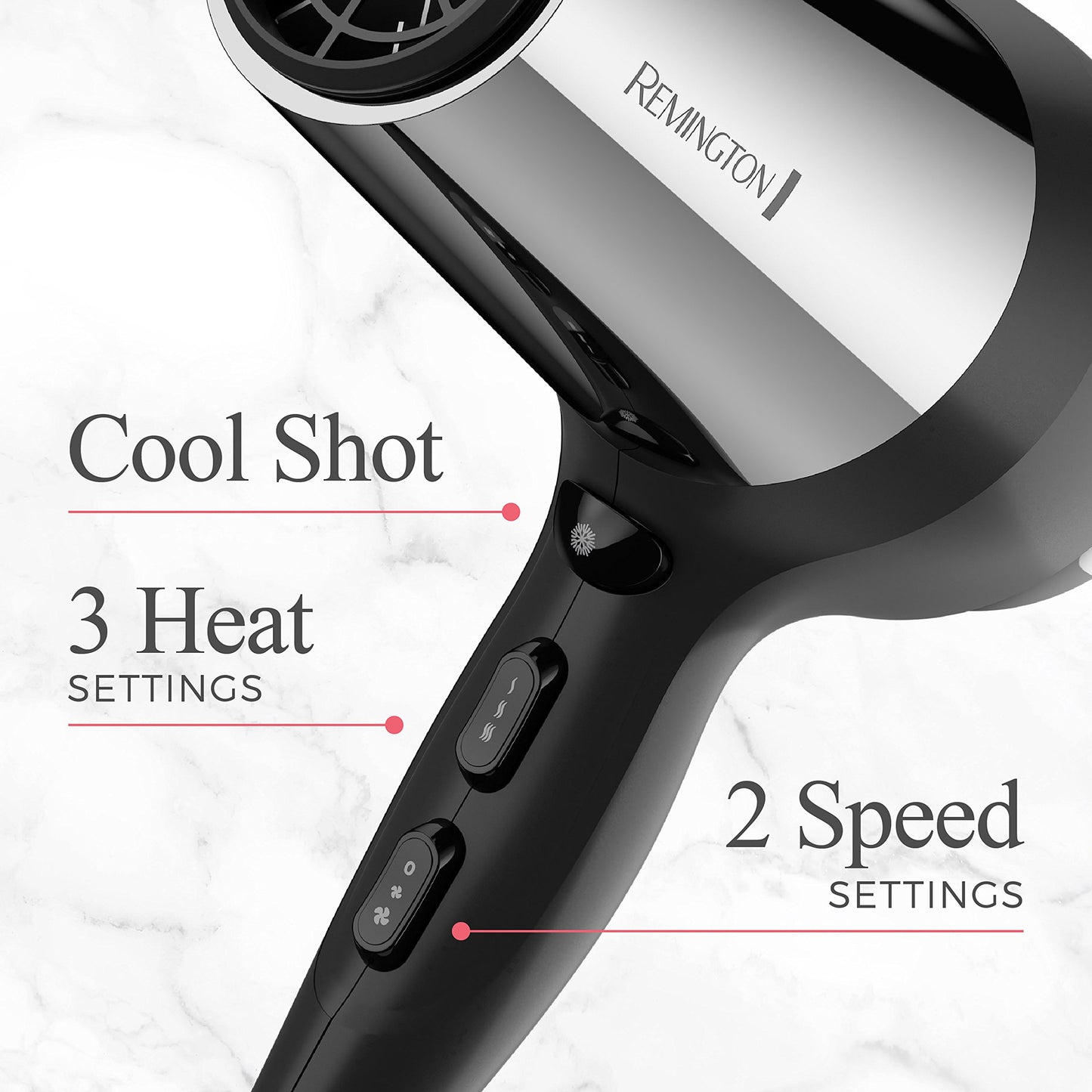 Remington Impact Resistant Hair Dryer, 1875-Watt Blow Dryer with Tourmaline, Titanium & Ceramic Technology, 3 Heat, 2 Speed Settings, Cool Shot, Diffuser & Concentrator Attachments