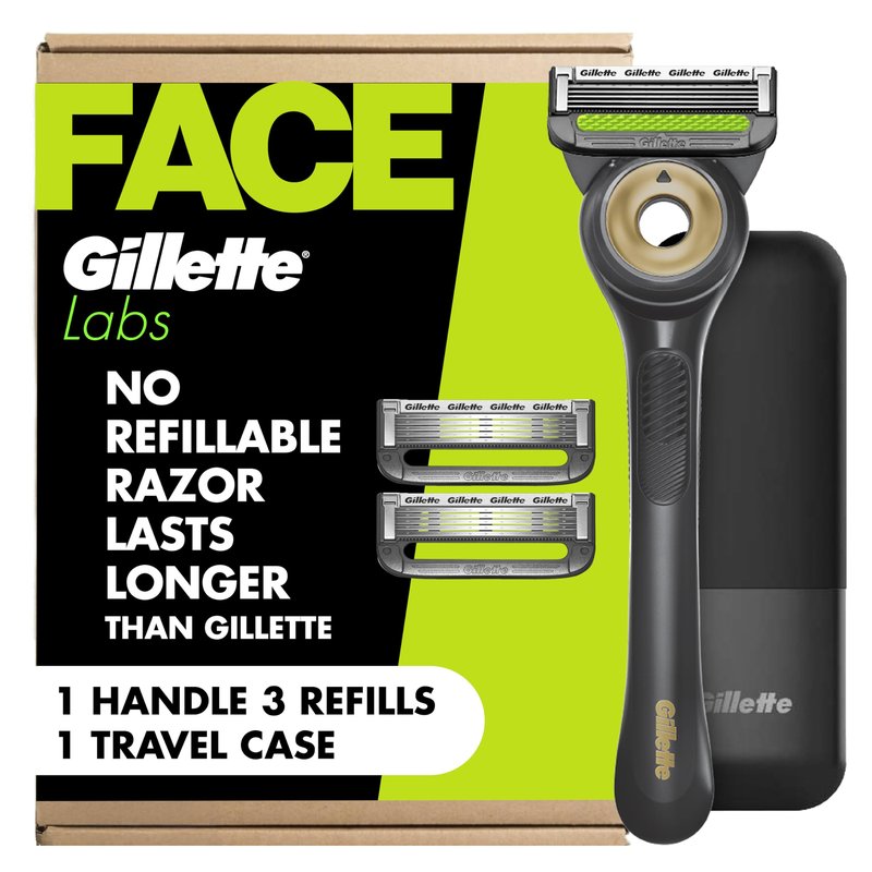 GilletteLabs With Exfoliating Bar Shaving Razor For Men, 1 Handle, 3 Blade Refills, Includes Travel Case for Convenient Storage On The Go
