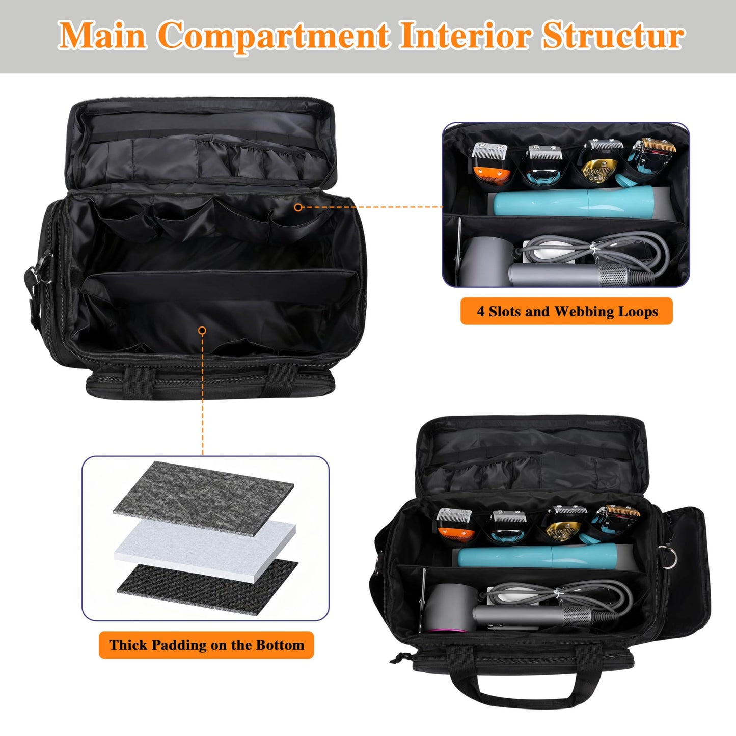 Barber Supplies Bag Protable &Multiple Pockets,Soft Than Barber Case, Large Capacity Hairdresser Bag with Adjustable Dividers,Professional Hairdressing Equipment Beauty Salon Tool Travel Storage Case