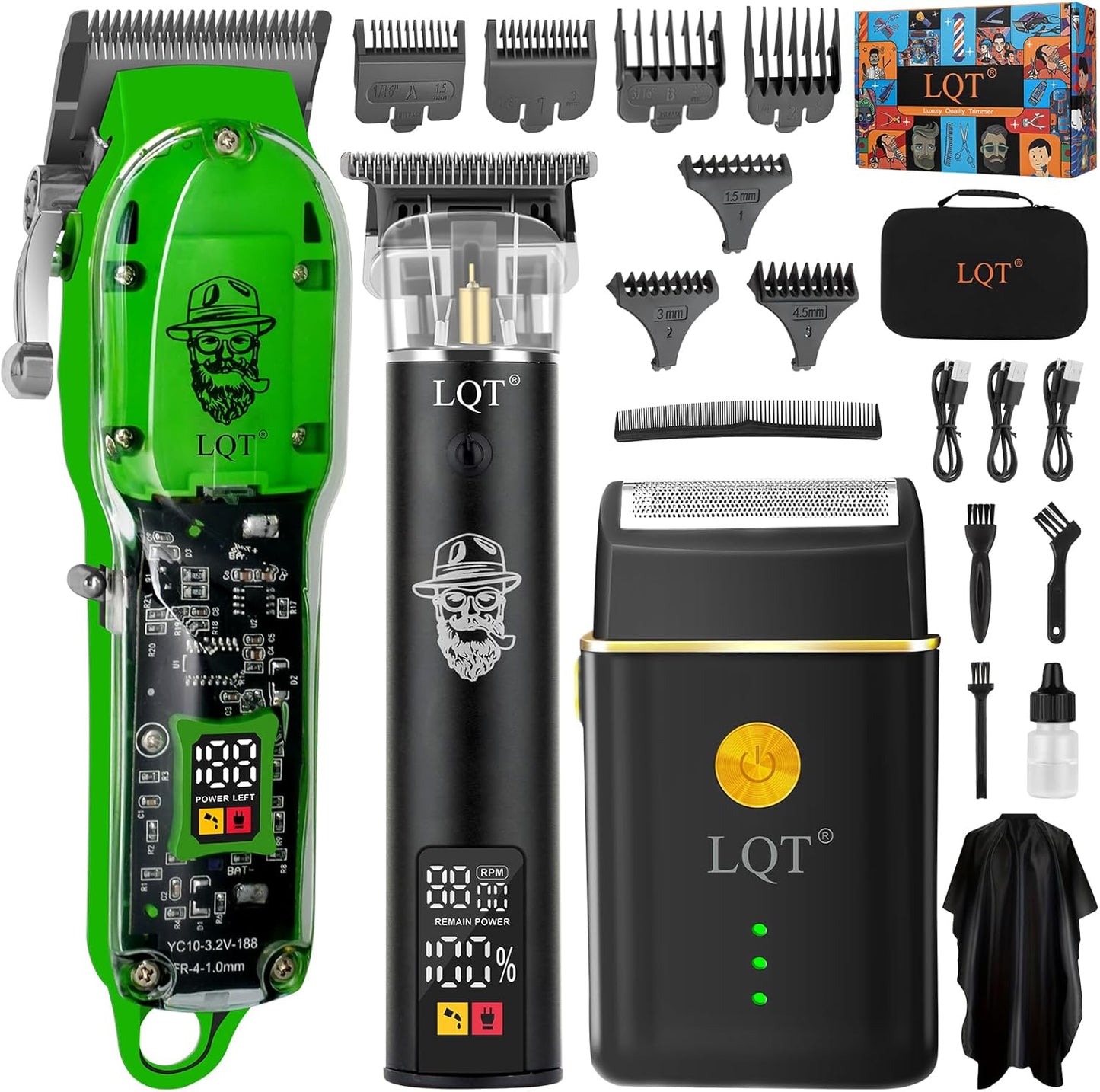 Professional Barber Kit - Cordless Hair Clipper, Trimmer & Shaver Set with LED Display | USB-C Rechargeable, Low Noise, Grooming Gift for Men (Bronze)
