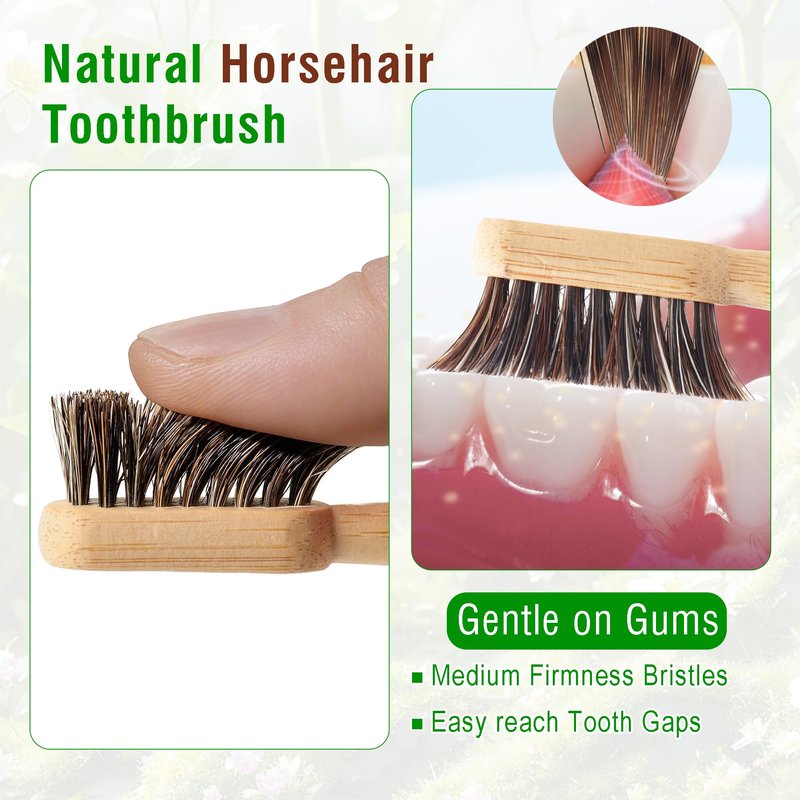 BlueForest Era Horse Hair Toothbrush, Natural Bamboo Toothbrushes, Organic Wooden Toothbrush Non Toxic, Plasstic Free Bamboo Toothbrush Soft, All Natural Bristles Toothbrushes for Adults