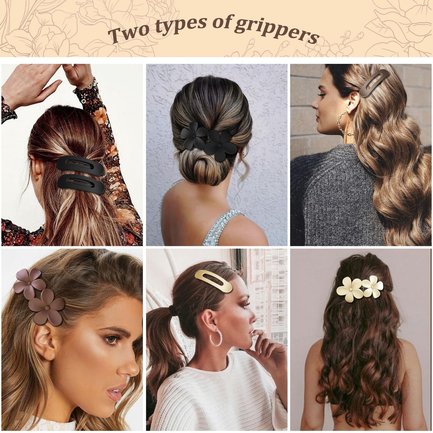 6 Pcs Flat Hair Clips, 2 Styles Claw Clips for Thick Thin Hair,Flower Hair Clips Matte French Hair Barrette Stylish Lay Flat Hair Accessories for Women Girls