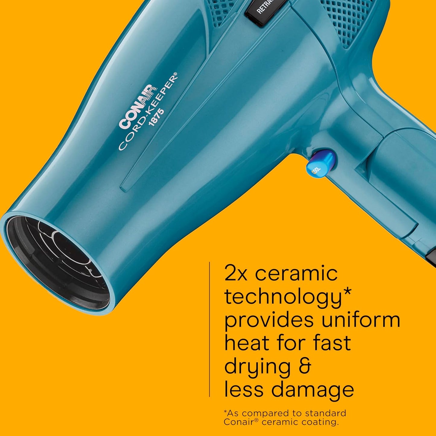 Conair Travel Hair Dryer - 1875W Ionic Technology with Folding Handle & Retractable Cord | Teal