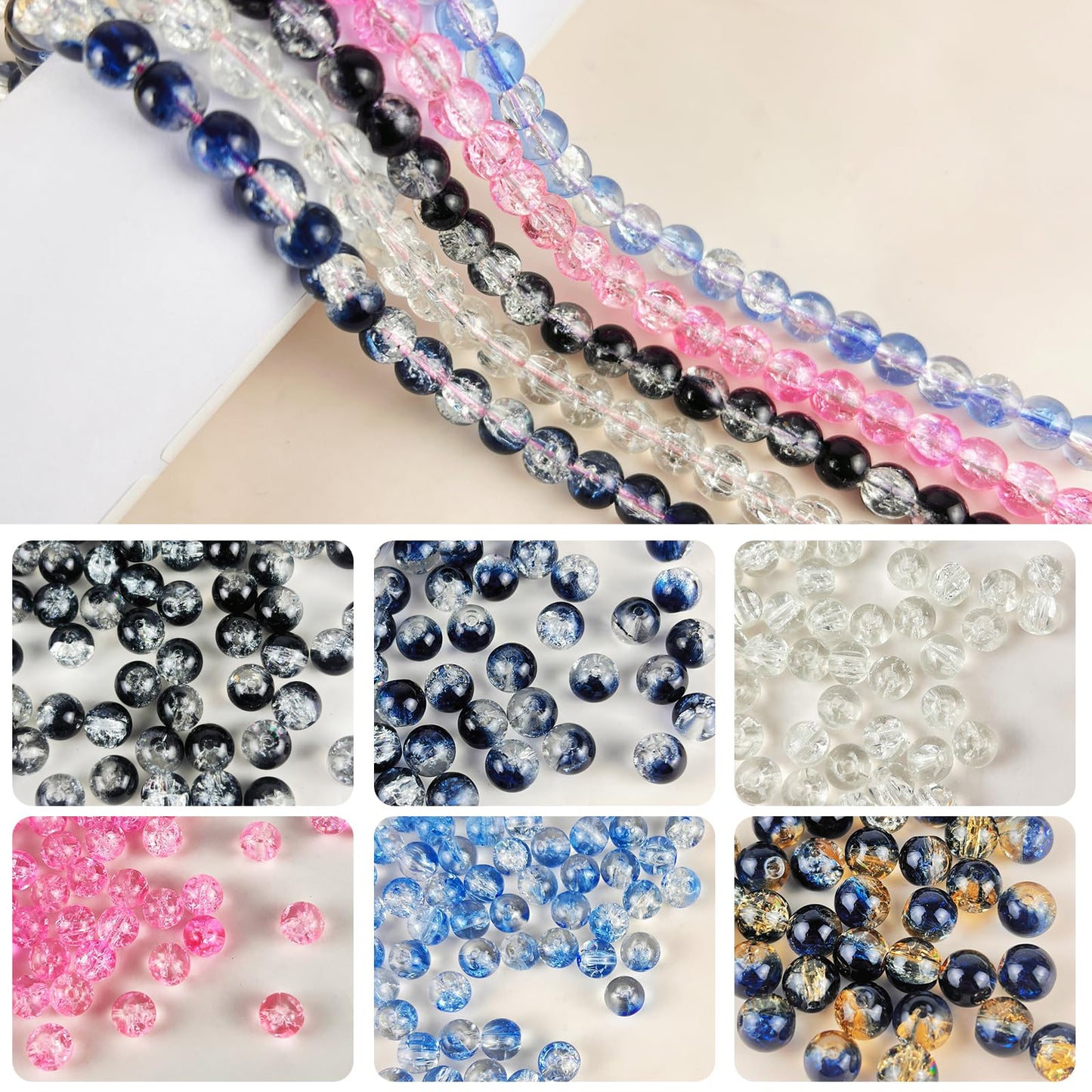 100-Piece 8mm Gradient Glass Bead Set - Bulk DIY Supplies for Jewelry Crafting