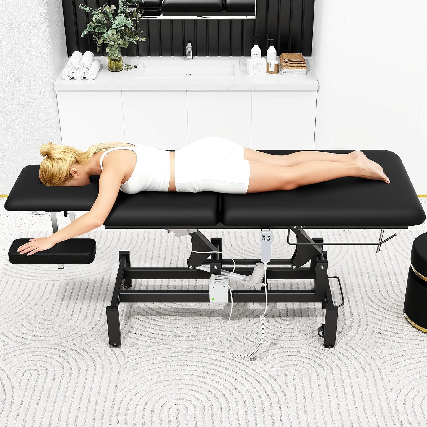 Electric Massage Table with Hydraulic Lift - Adjustable Height & Waist for Therapy | Black