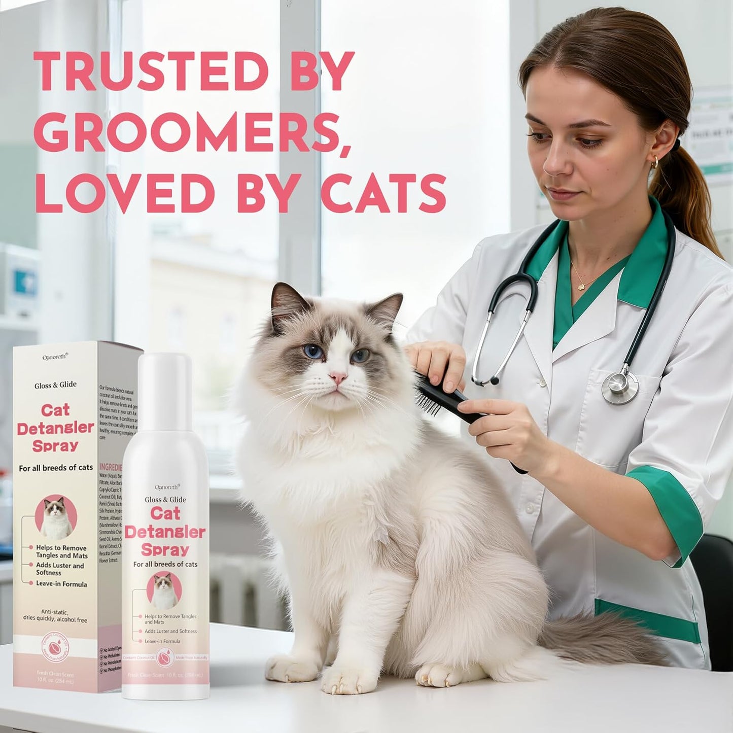 Cat Detangler Spray - Effective Matted Fur Remover for Cats | No-Rinse Formula, Smooths Coats & Reduces Pulling