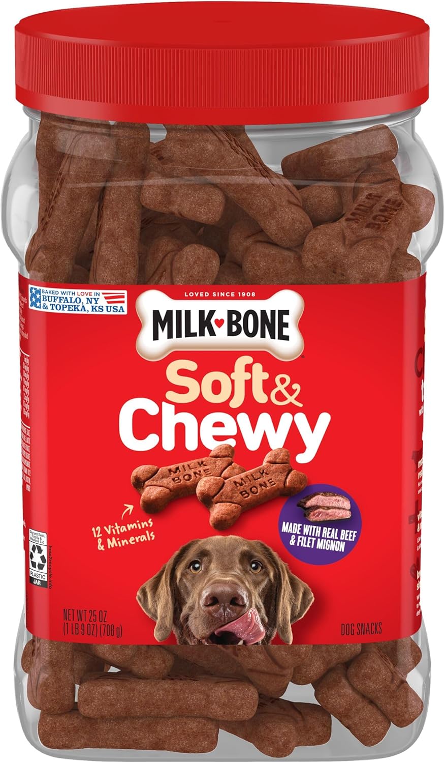 Milk-Bone Soft & Chewy Dog Treats - Real Beef & Filet Mignon Flavor | 25 Ounce Canister