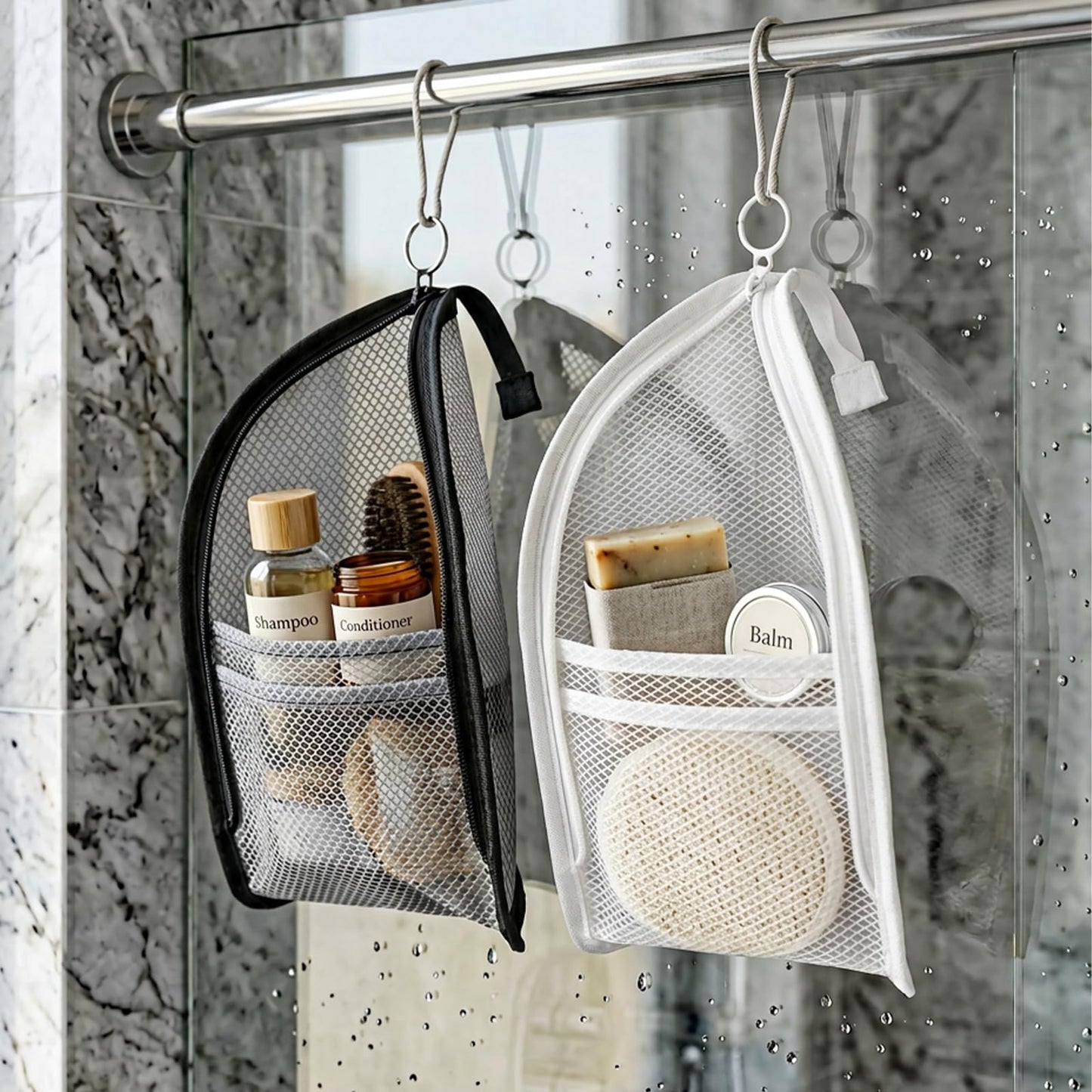 Cyhdddr 2Pcs Standing Toiletry Bag, Upright Travel Toiletry Bag Waterproof Portable Makeup Cosmetic Bag, Translucent Mesh Travel Bag for Toiletries, Standing Makeup Bag