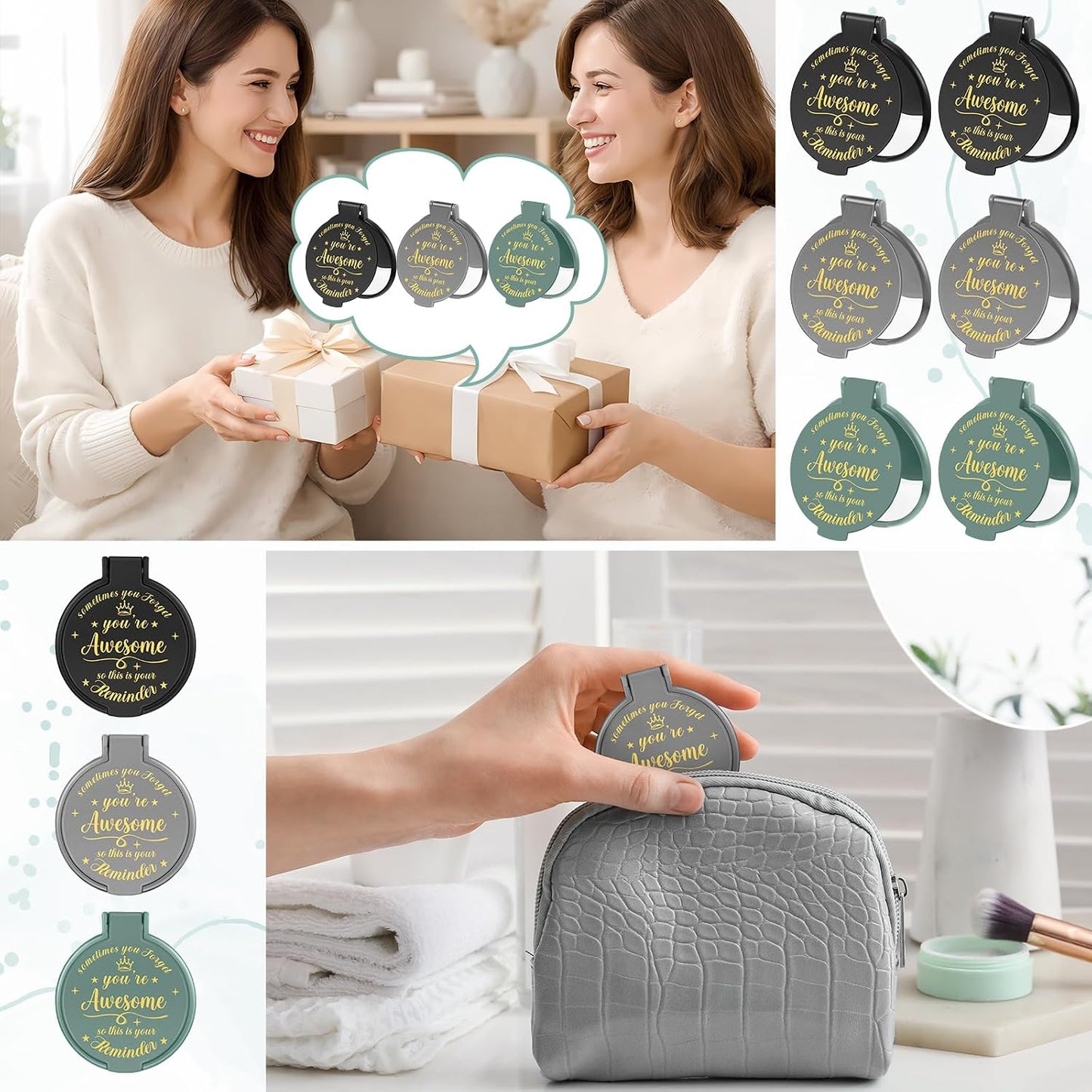 Inspirational Compact Mirror Set - 36 Pcs 2.76 Inch Mini Mirrors | Perfect Galentine's Day Gifts for Women