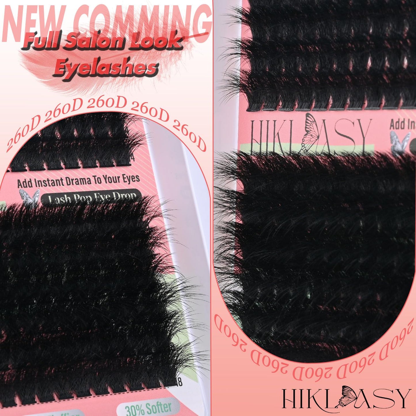 Lash Cluster 260D Full Volume Cluster Lashes Bold 12-18mm Mega Lash Clusters Supplies Wispy D Curve False Eyelashes Clusters Reusable DIY Salon Look Eye Lash Clusters Extension By Hiklasy