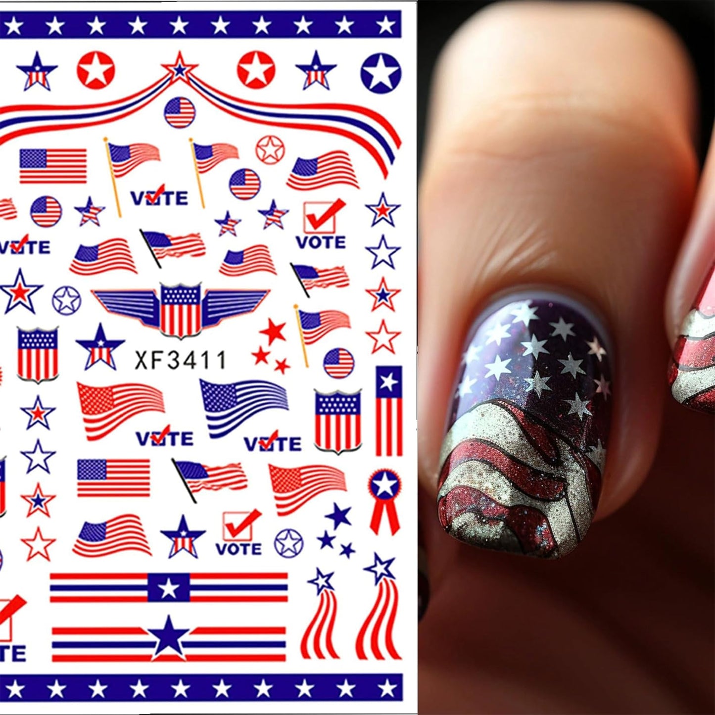 8 Sheets 4th of July Nail Stickers for Nail Art American Flag Patriotic Nail Decals Independence Day Nail Art Stickers USA Flags Butterfly Heart Star Holiday Nail Design for Women