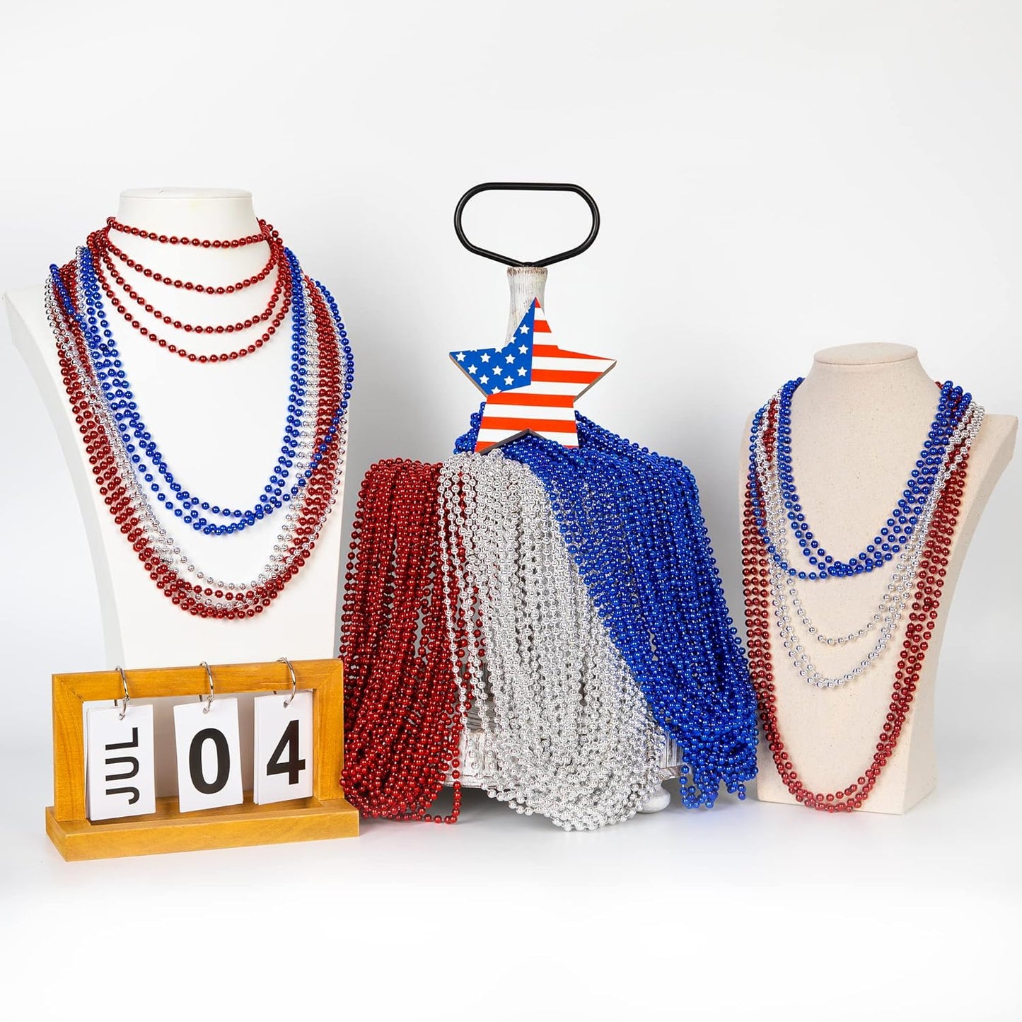 Patriotic Necklaces - 12PCS 4th of July Party Favors | Red, Blue & Silver Beads for Independence Day Celebrations