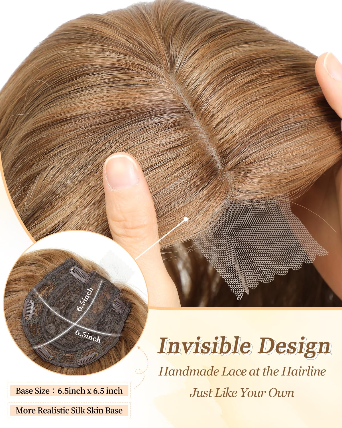 Hair Topper for Women - 16 Inch Natural-Looking Synthetic Hairpiece with Soft Volume & Secure Clips