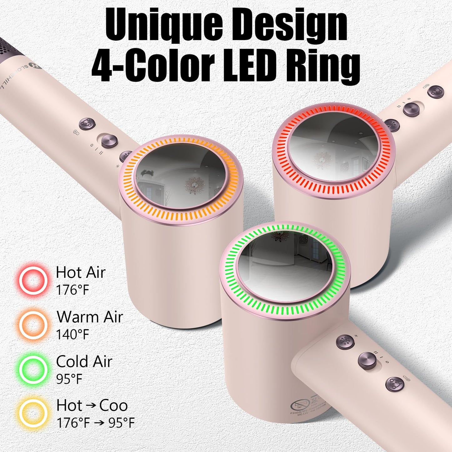 (OUTLET)slopehill 110,000 RPM Professional Hair Dryer - 0.8lb Ultra-Lightweight, 2 Billion Ion Technology for 98% Frizz Reduction, AI Smart-Temp Control, Magnetic Attachments for All Hair Types (Pink)