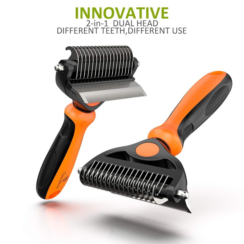 2 in 1 Professional Grooming Rake for Cats & Dogs - Dematting Comb for Easy Mats & Tangles | Orange