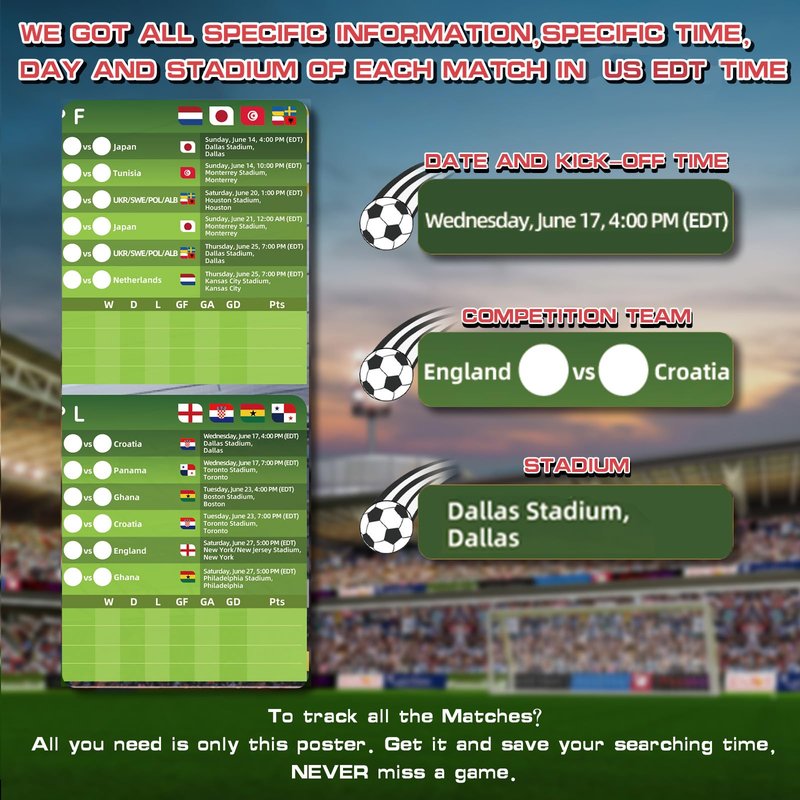 AhfuLife Extra Large World Cup Tournament Schedule Poster, 39.4" x 27.6", 1 Pc Soccer Calendar Wall Chart Decorations, 2026 Soccer Tournament Wallchart for Fans Home Office Bar Party Decor