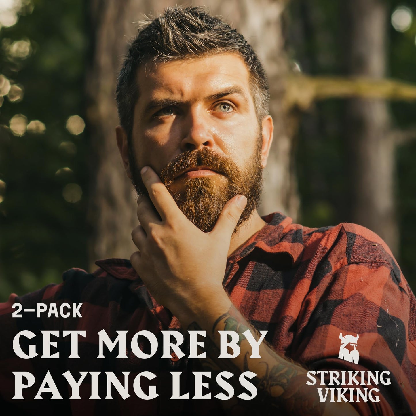 Striking Viking Beard Oil for Men - 2 Fl Oz, Pack of 2, Sandalwood - Nourishing Argan & Jojoba Oil Blend - Soothing Almond & Tea Tree Beard Conditioner - Promotes Fuller Facial Hair Growth