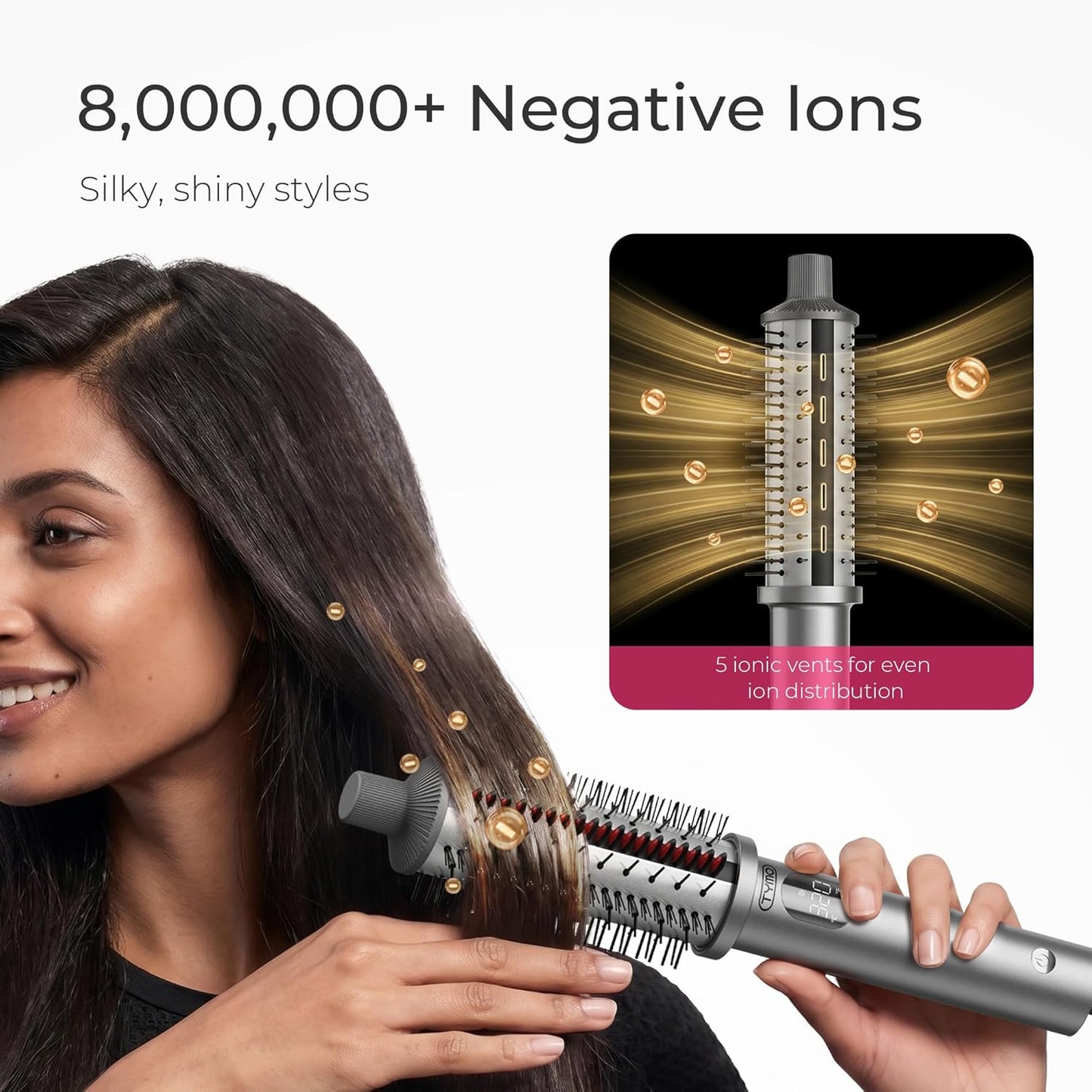 Tymo Stylux Pro Thermal Brush - 1.5 Inch Heated Round Volumizer & Curler | LCD Display, 5 Temp Settings, Dual Voltage, Gray