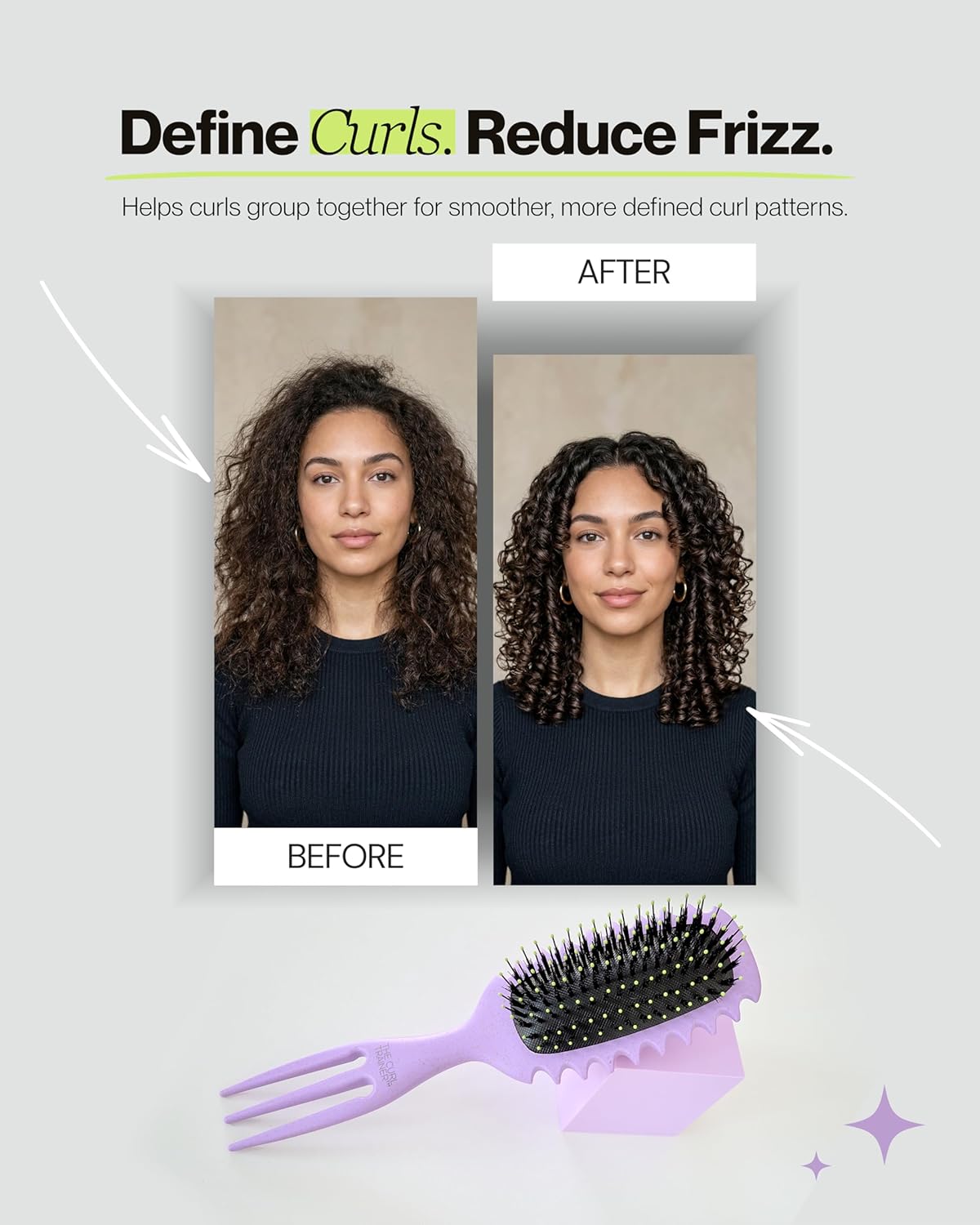 Curl Trainer Pro Curl Defining Brush - Styling Tool for Curly & Wavy Hair | Built-In Volume Pick, Purple