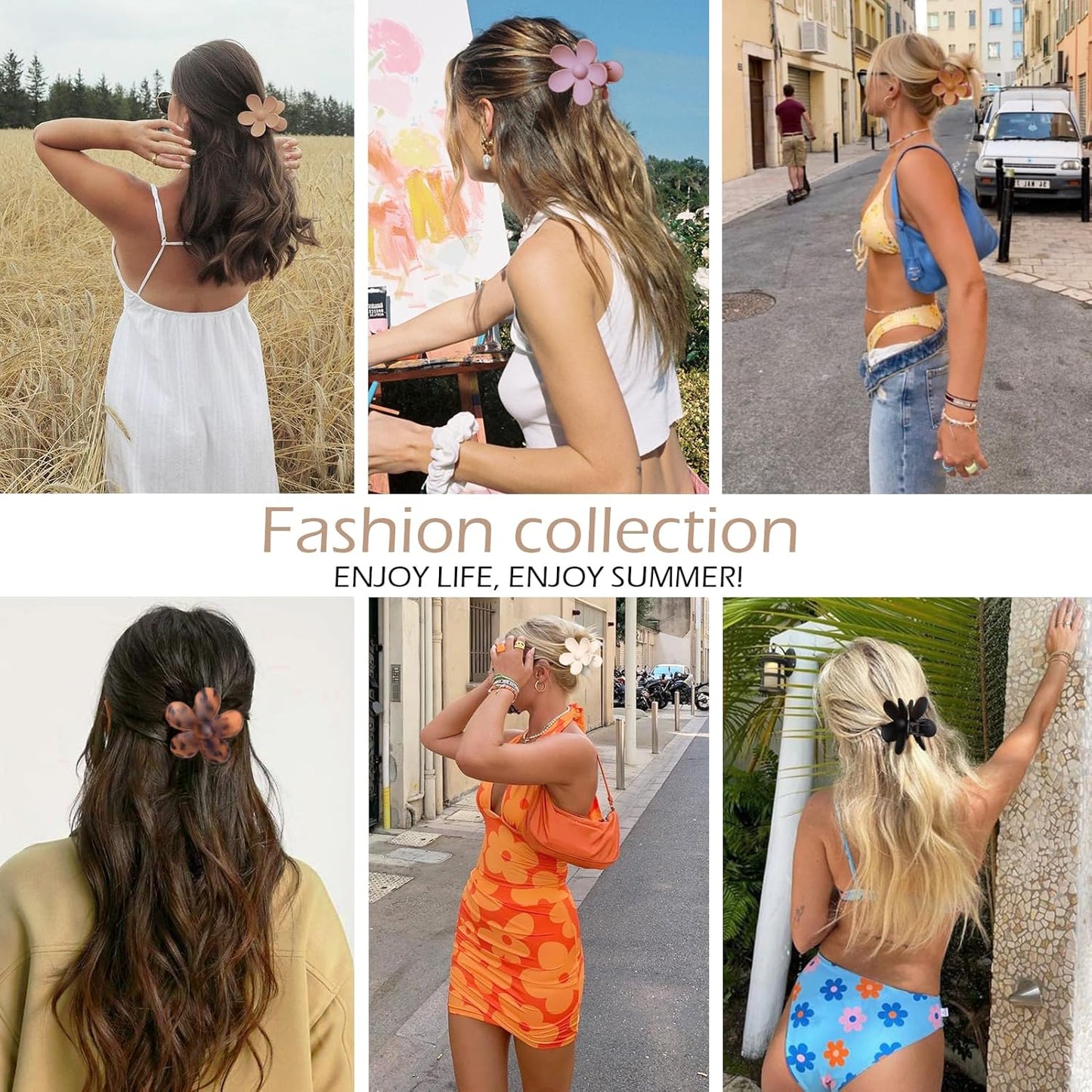 Flower Hair Clips - 6 PCS Daisy Claw Clips for Thick Hair | Matte Finish, Strong Hold, 6 Colors