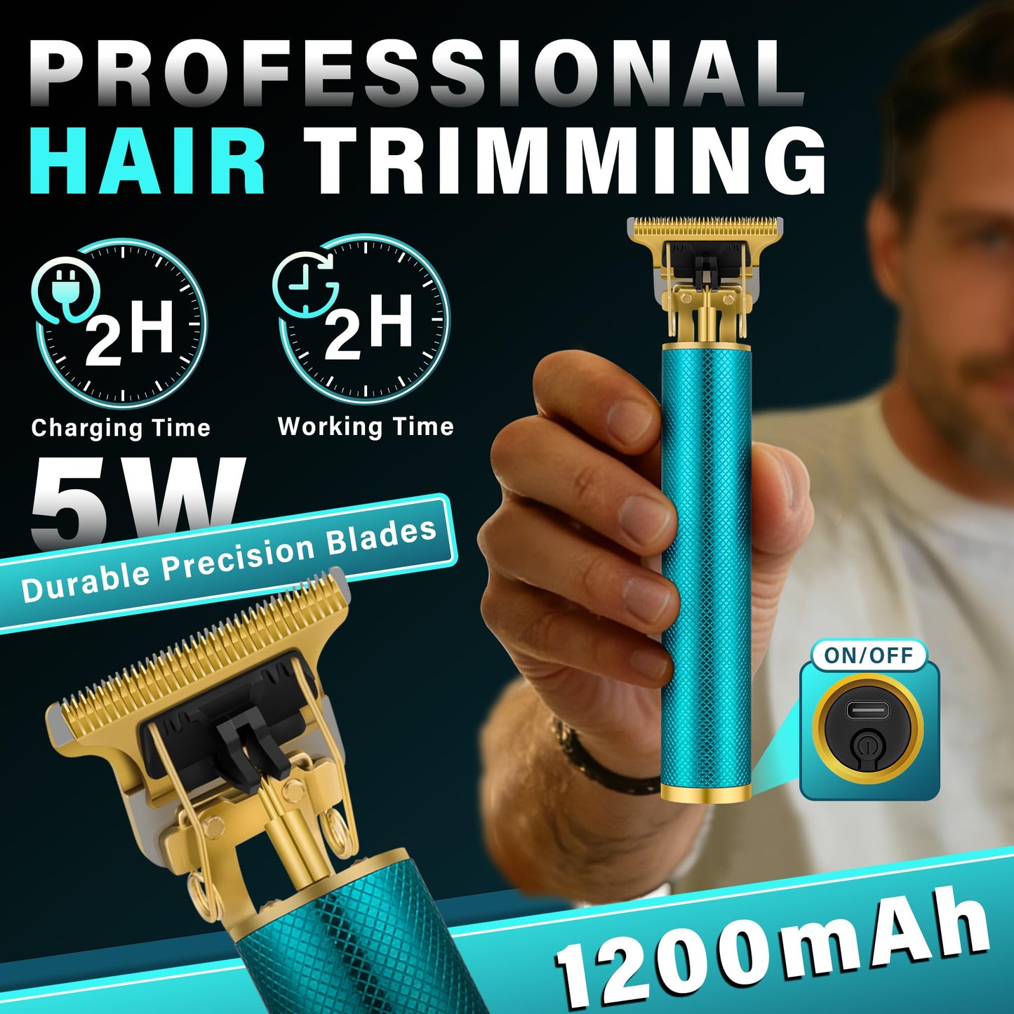 LQT Hair Clippers for Men Professional, Beard Trimmer Kits & Sets, Electric Shavers, Hair Clippers & Trimmer Ceramic T-Blade, for Barber, Gifts for Men (Blue)