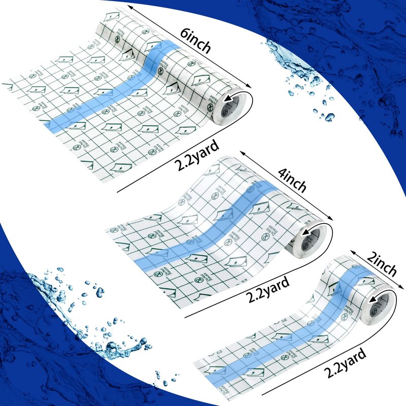 Nuanchu 9 Rolls Tattoo Aftercare Bandage Waterproof Transparent Stretch Adhesive Bandages Tape Clear Tattoo Film Wrap for Swimming, 3 Sizes(2 Inch, 4 Inch, 6 Inch Wide)