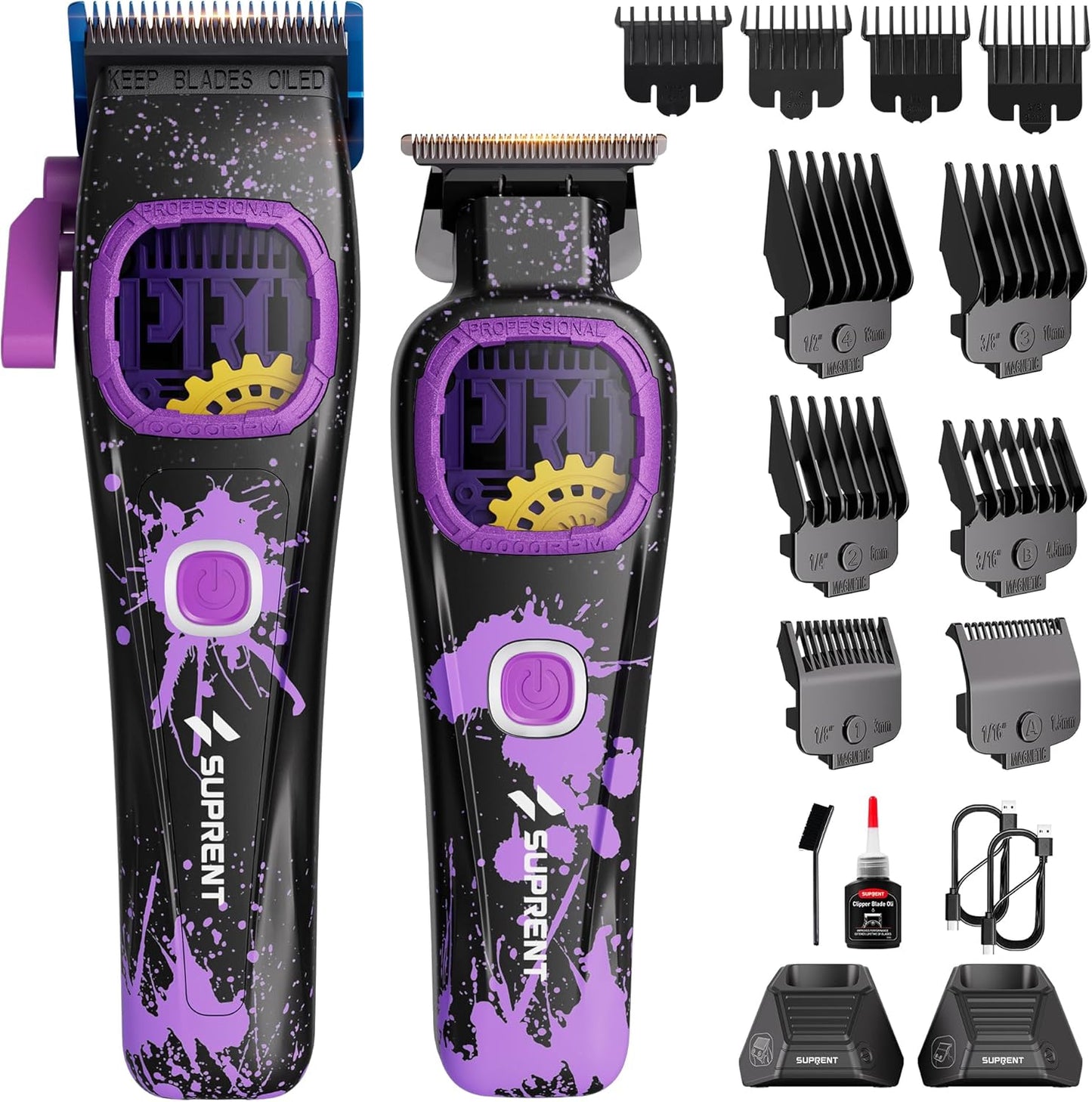 Professional Hair Clippers for Men - Cordless Barber Clippers & Zero-Gapped Trimmer Set | High-Performance Motor, Blue Titanium Blades