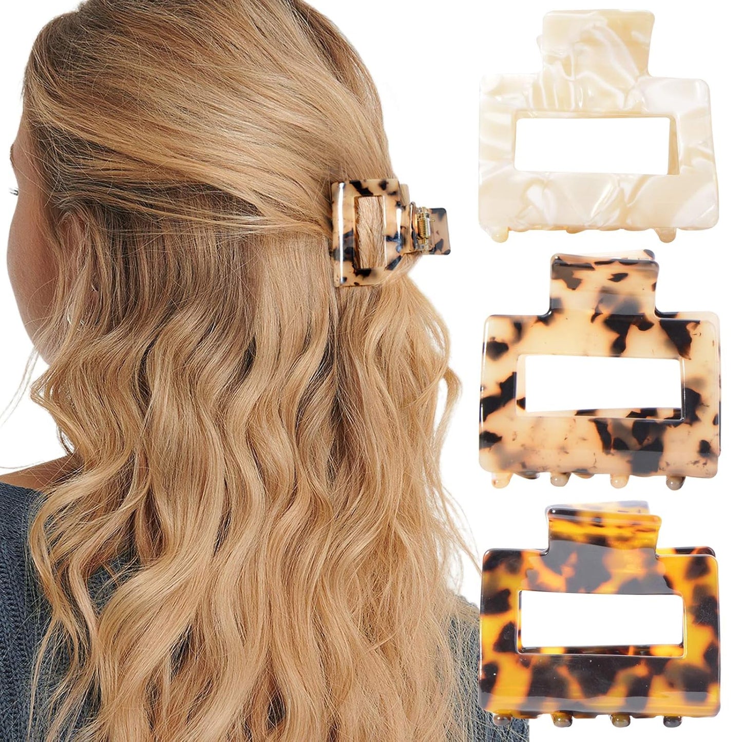 Hair Claw Banana Clips - Tortoise & Leopard Print Celluloid Barrettes | Large Fashion Accessories for Women