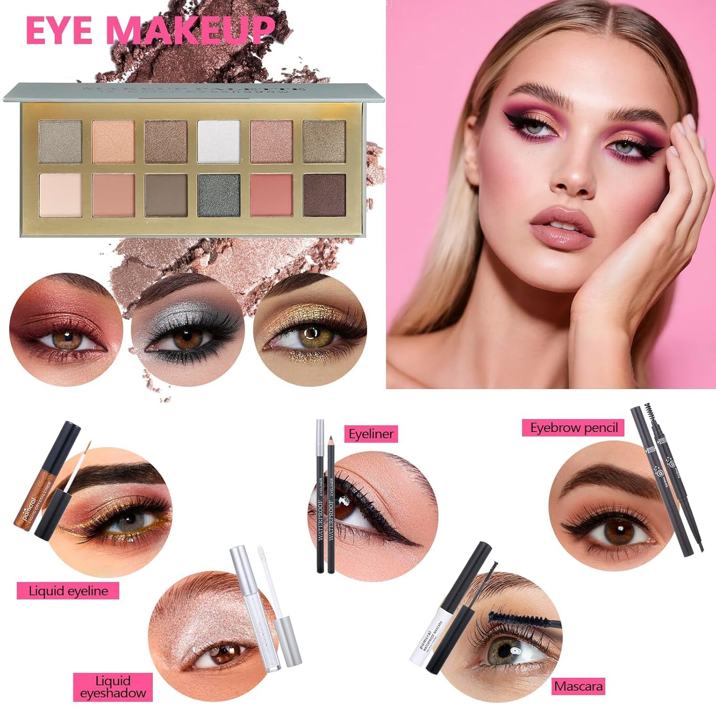 Makeup Kit for Women - Complete Makeup Set with Eyeshadow Palette, Foundation, Lipstick & Brushes | 12 Colors