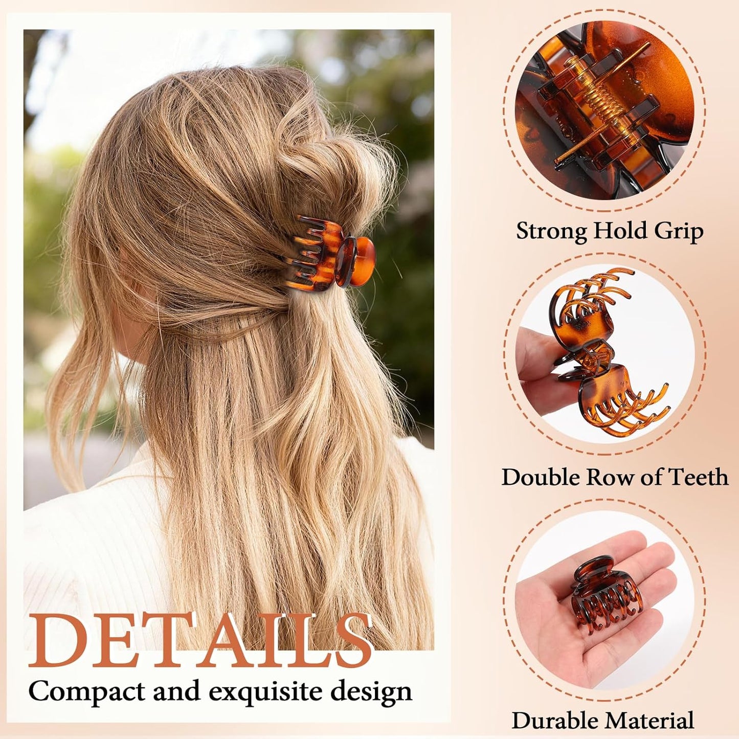 12 Pcs Small Claw Clips for Women - Double Row Teeth Hair Clips for Thin to Medium Hair | Tortoise Shell & Black