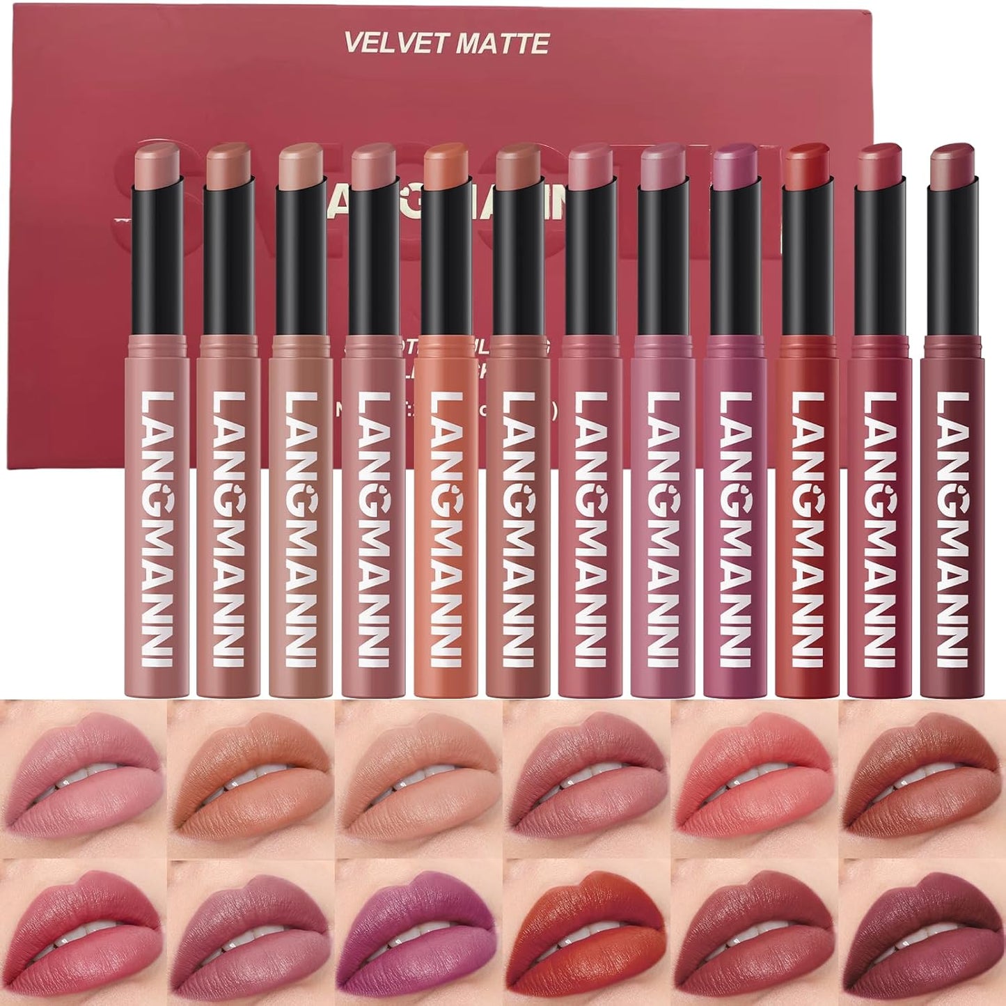 Velvet Matte Lipstick Set - 12 High Pigment Nude Shades | Long-Lasting Waterproof Lip Color for Women