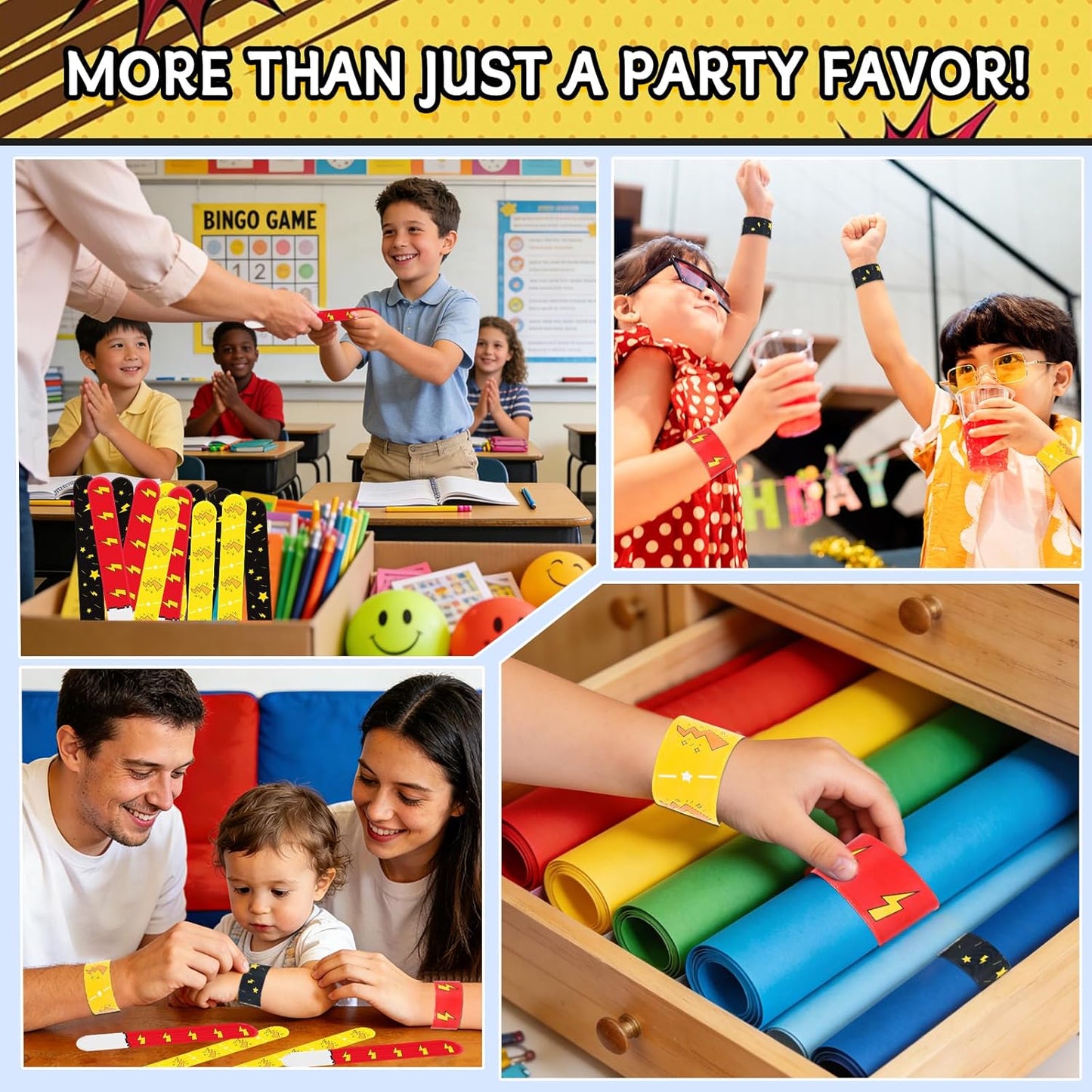 Cartoon Animation Slap Wristbands - 24 Pack Party Favors | Fun Goodie Bag Fillers for Birthday & Theme Parties