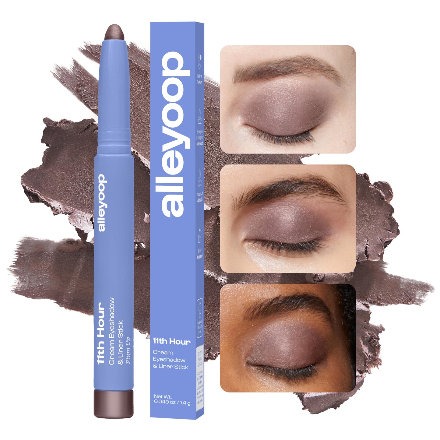 ALLEYOOP 11th Hour Waterproof Cream Eyeshadow Stick – Long-Lasting Eye Shadow Pencil & Eyeliner, Cream to Powder Stick & Highlighter – Smudge-Proof Eyeshadow Shimmer, Smoky Amethyst Shimmer