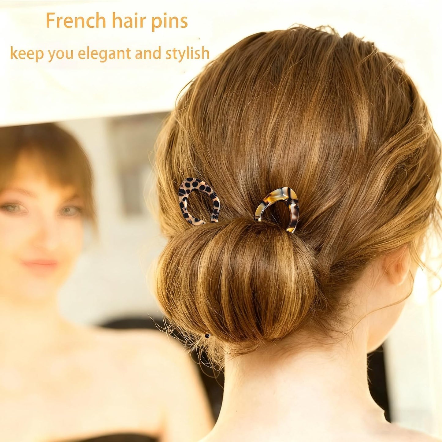 Prestige French Hair Pins - 4 PCS Tortoise Shell Hair Accessories for Updos & Buns | Strong Hold Acetate, 3.73”