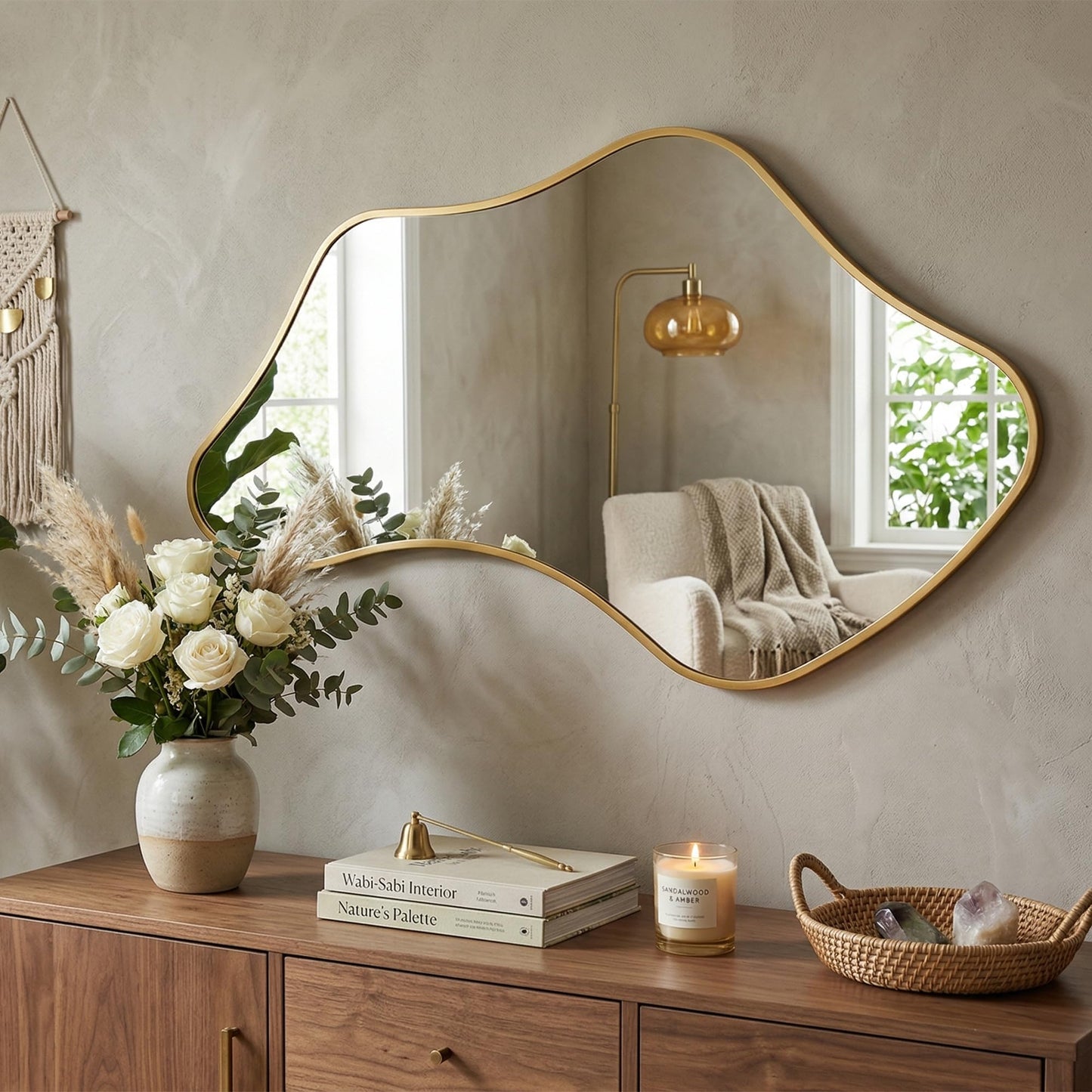 Fahomiss Asymmetrical Wall Mirror, Irregular Shaped Frameless Vanity Mirror, Modern Decorative Mirror for Entryway, Living Room, Bathroom