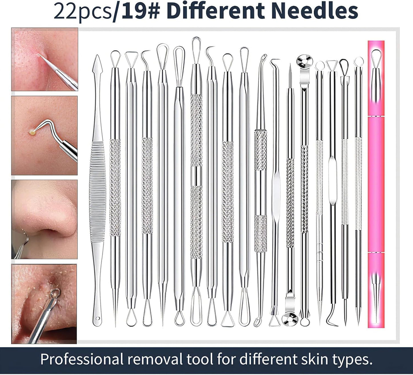 Pimple Popper Tool Kit - 22 Pcs Blackhead Remover & Comedone Extractor Set