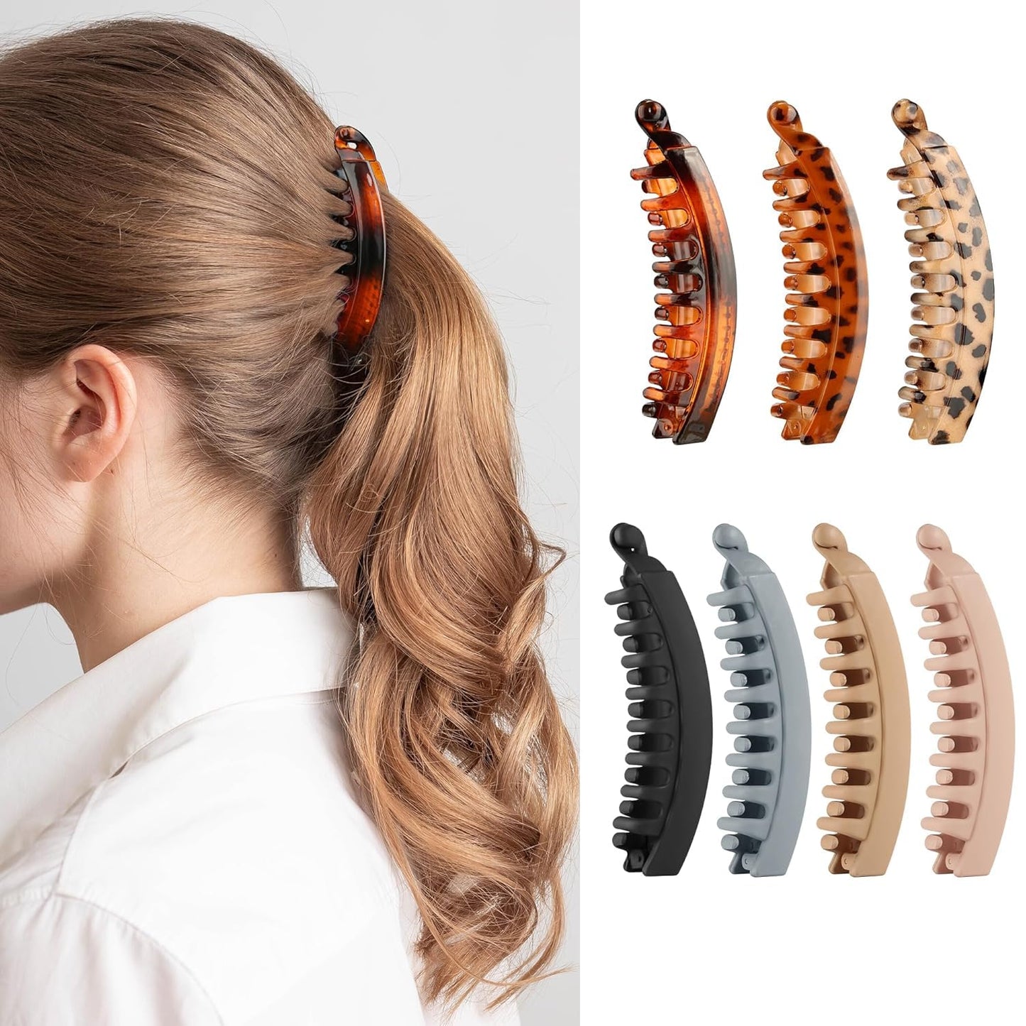 Gift4u Banana Clip for Women, 7 Pack 5.1 Inch Banana Hair Clip for Fine Thick Hair, Large Hair Clips Ponytail