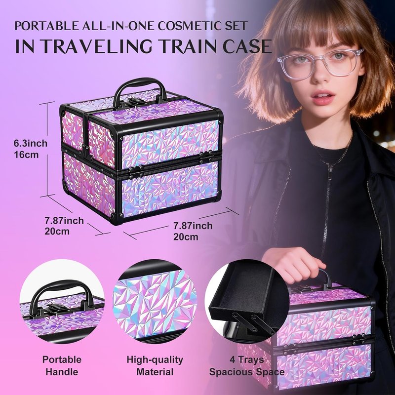 All In One Makeup Kit - Travel Set with 4 Trays | Eyeshadow, Highlighter, Lip Gloss & More for Teens
