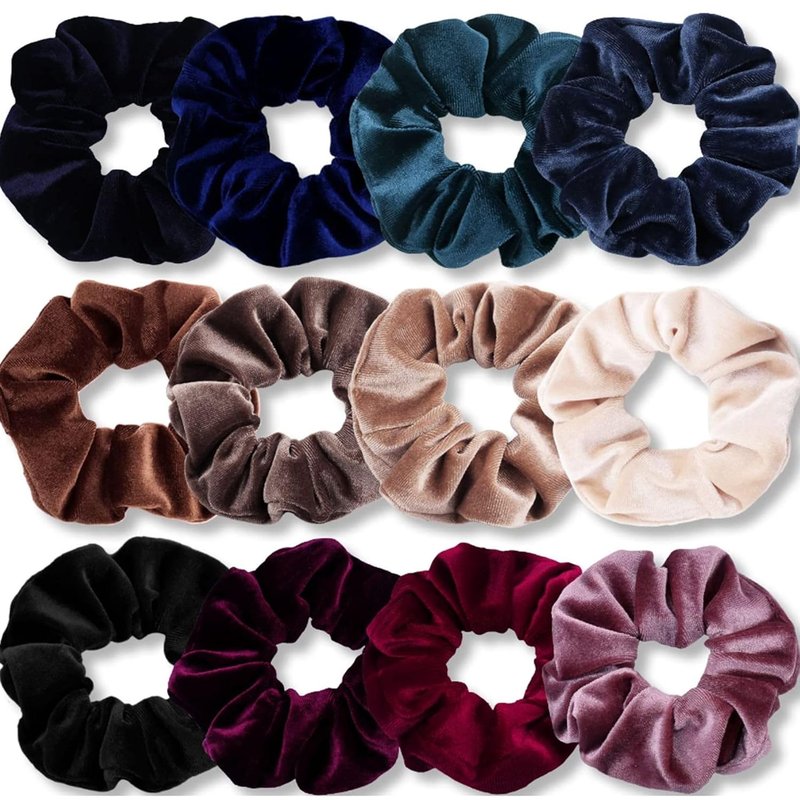 Soft Velvet Scrunchies for Hair - 12-Piece Set in Cute Colors | Elastic Ponytail Holders for Women & Teens