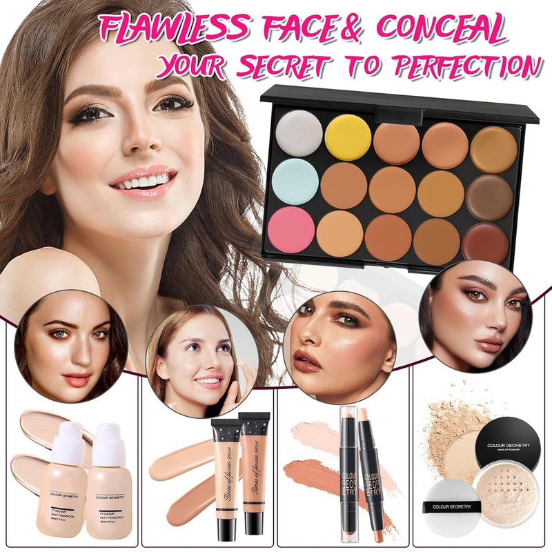 Makeup Kit for Women - Complete Beginner Makeup Set with Eyeshadow Palette, Foundation, Lip Gloss & Brushes | Perfect Gift for Teen Girls