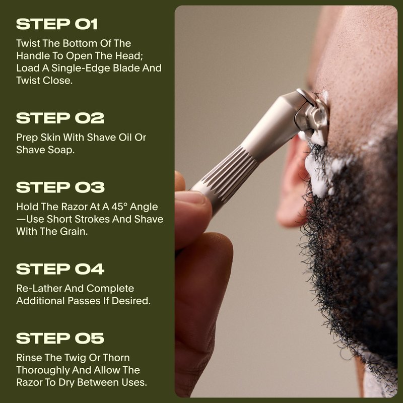 Leaf Shave | Twig Razor, Silver - All-Metal, Eco-Friendly Shaver for Men & Women; Includes 5 Stainless Steel Single-Edge Blades; Recommended for Face Shaving Lighter Hair and Sensitive Skin