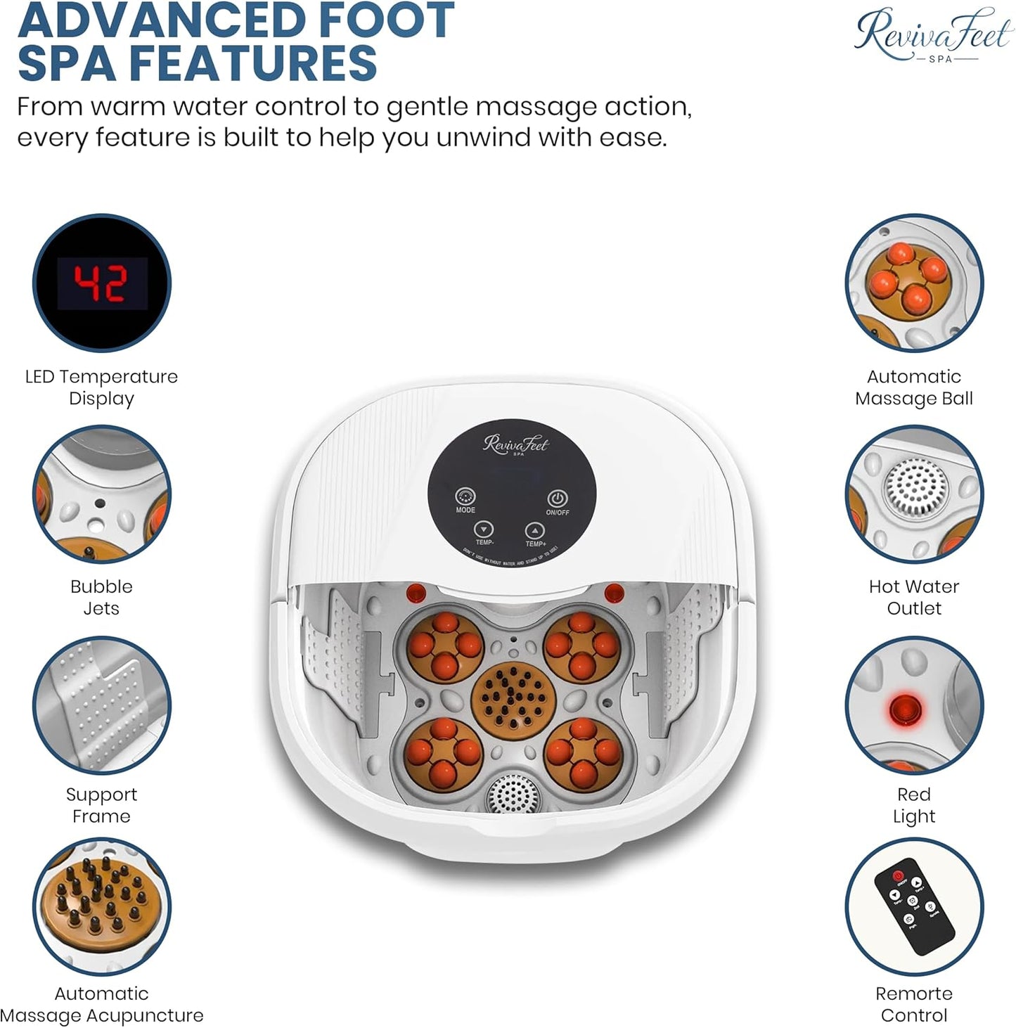 Collapsible Electric Foot Spa - Heated Massage Bath with Bubbles & Temperature Control | 16 Shiatsu Massage Balls, Remote Control